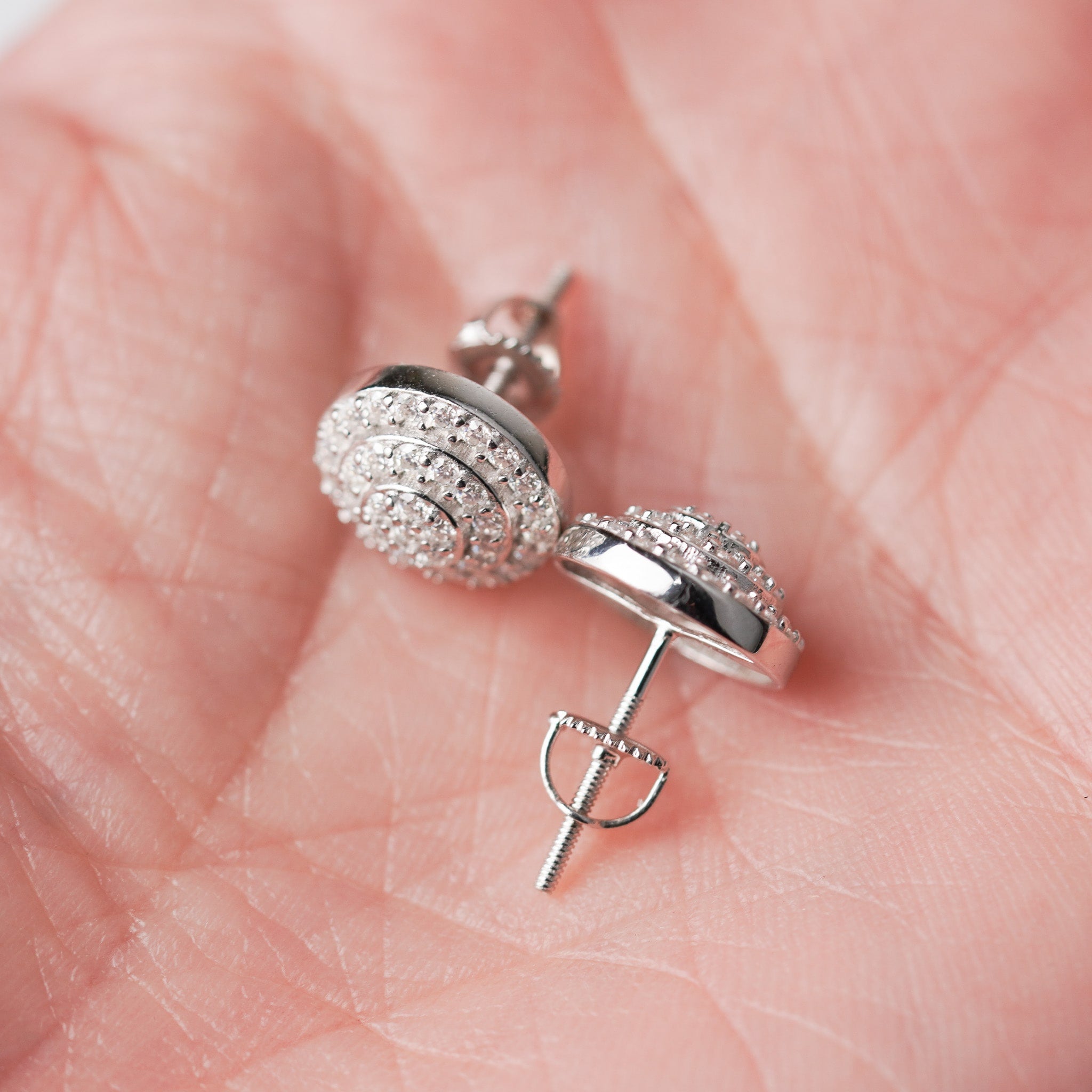 Moissanite Round Layers Earrings-Screw Back