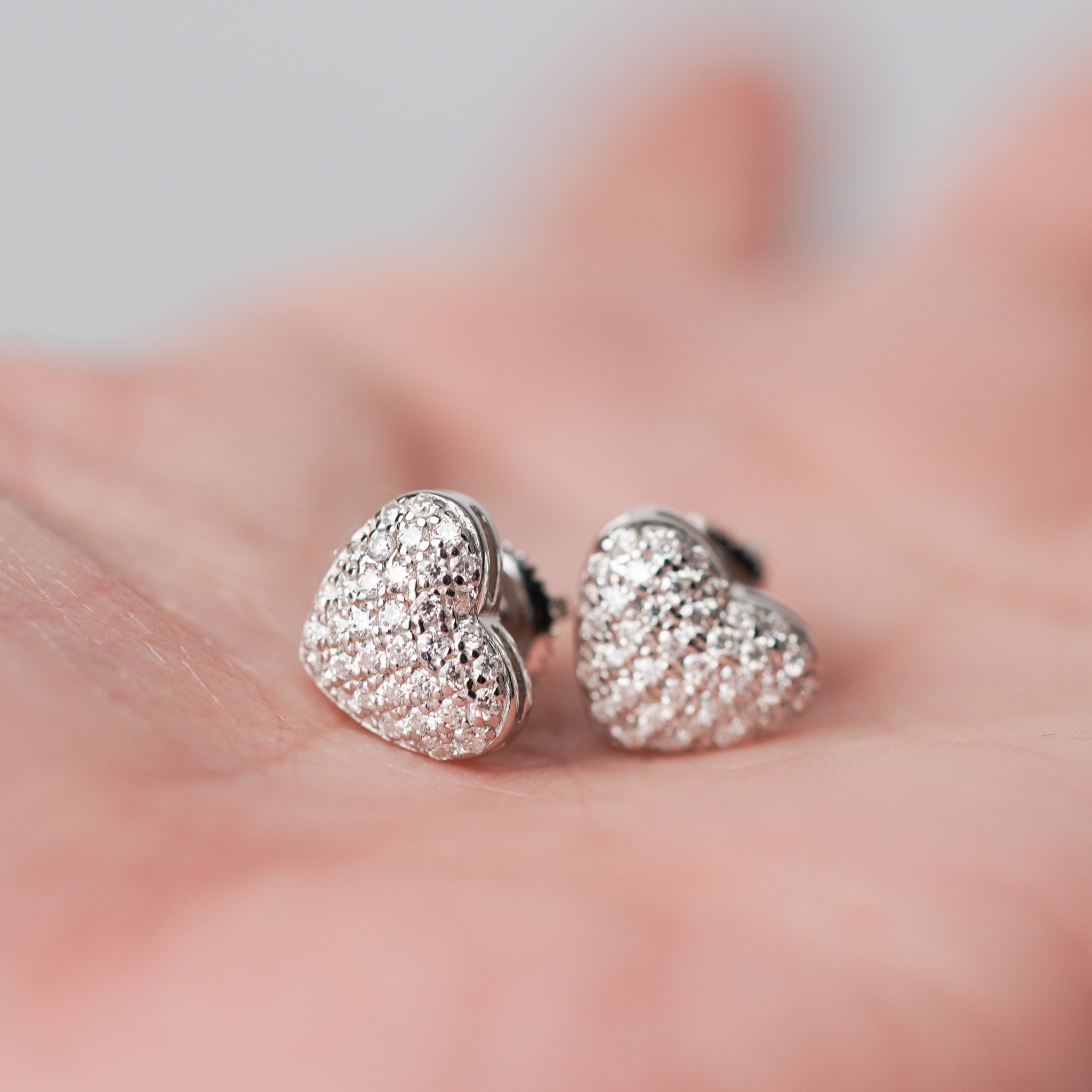Heart Pave Moissanite Earrings-Screw Back
