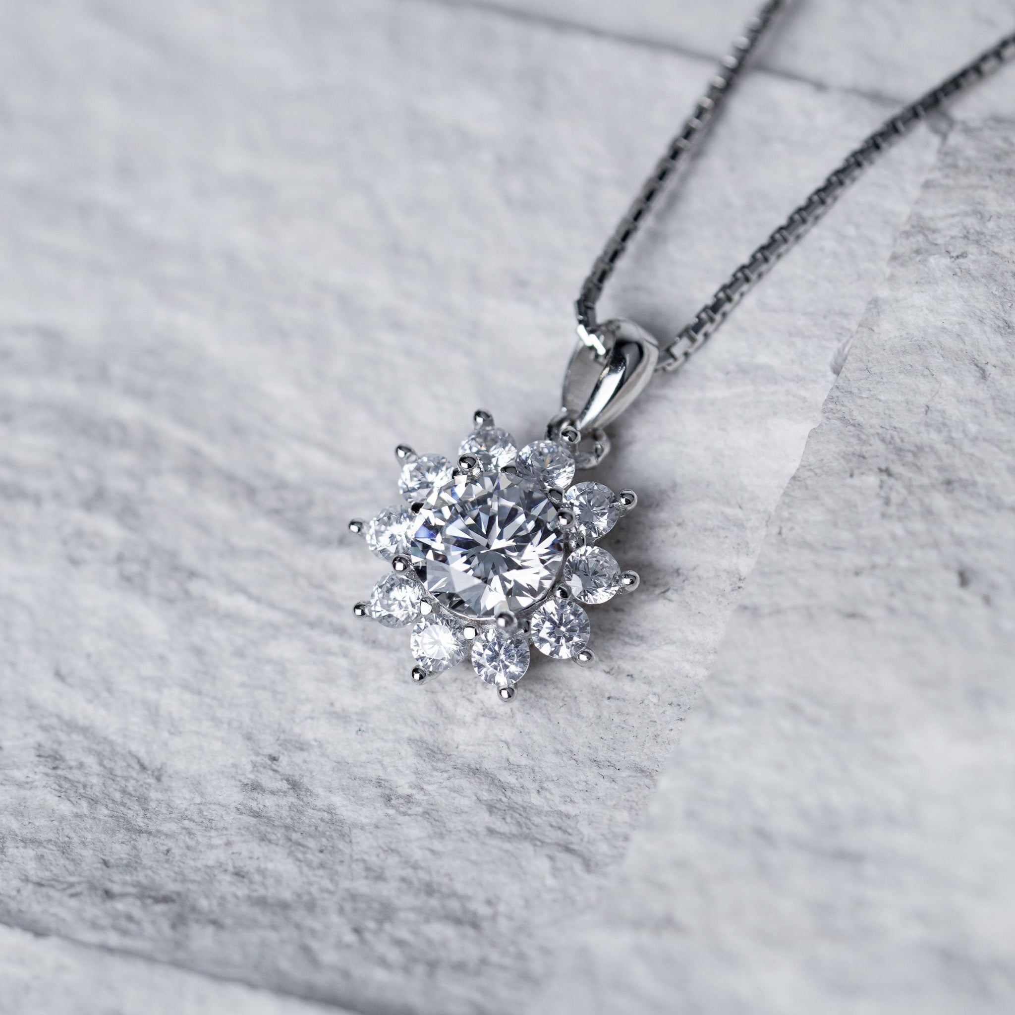 Flower Pendant Necklace - Simulated Diamond