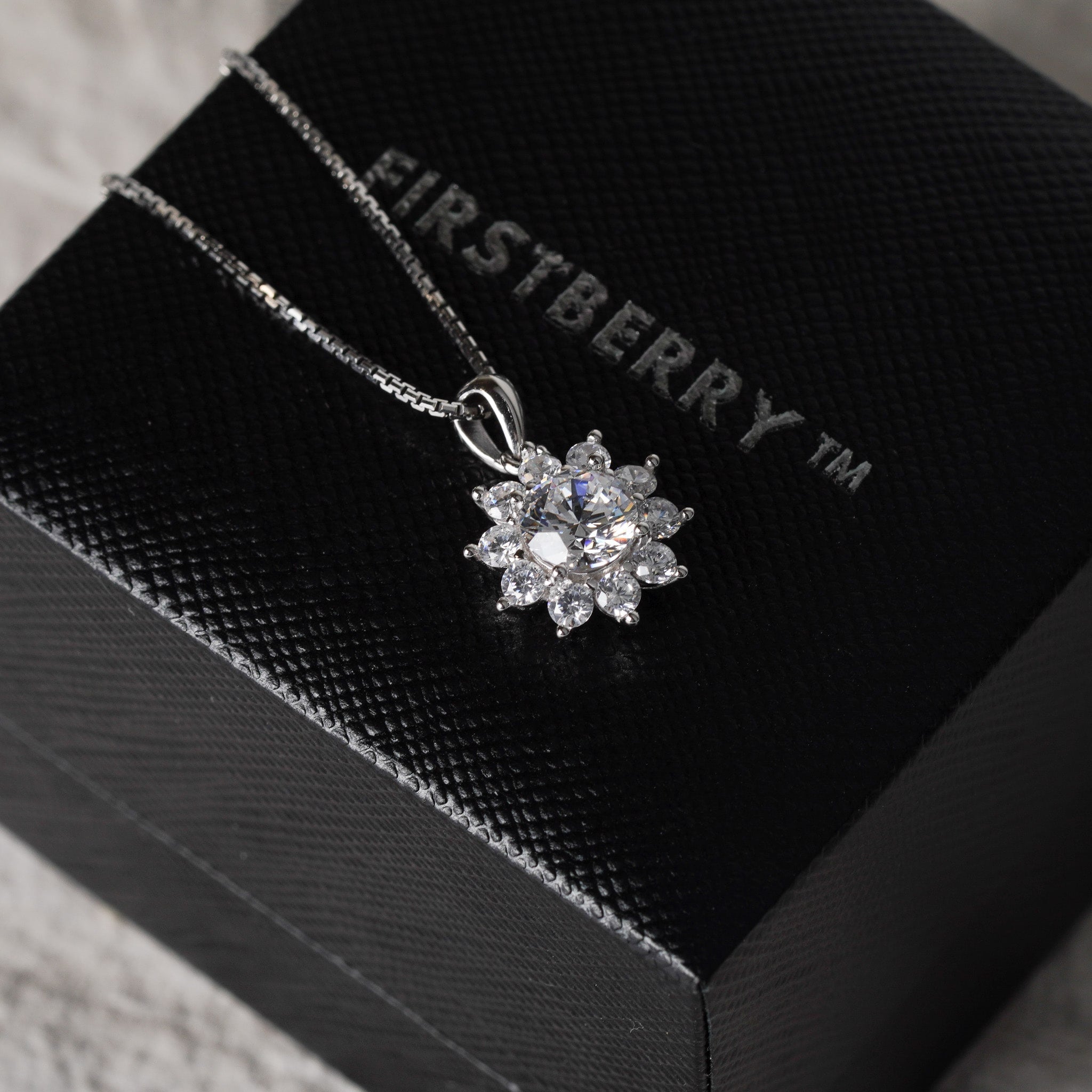 Flower Pendant Necklace - Simulated Diamond