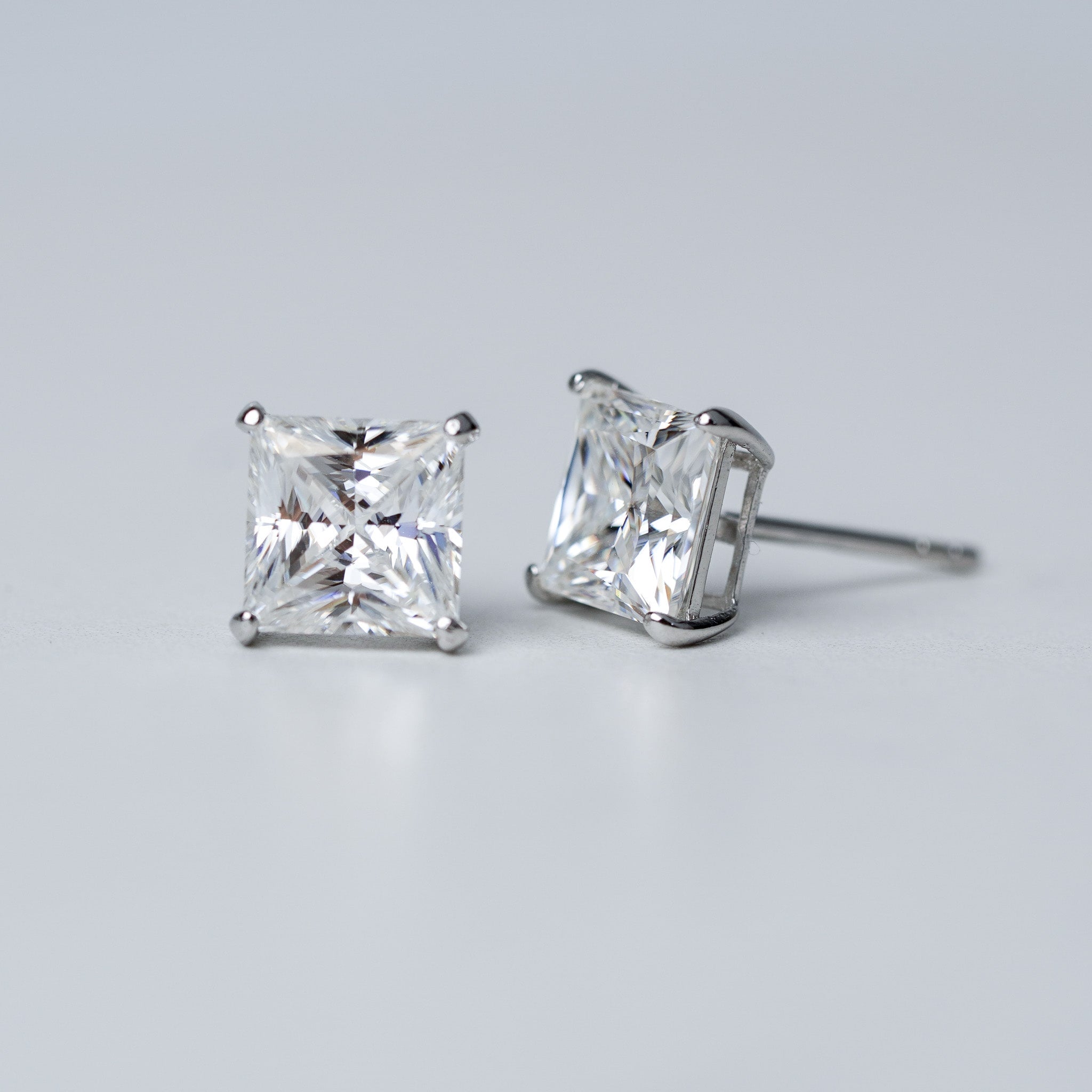Square Solitaire Stud Earrings