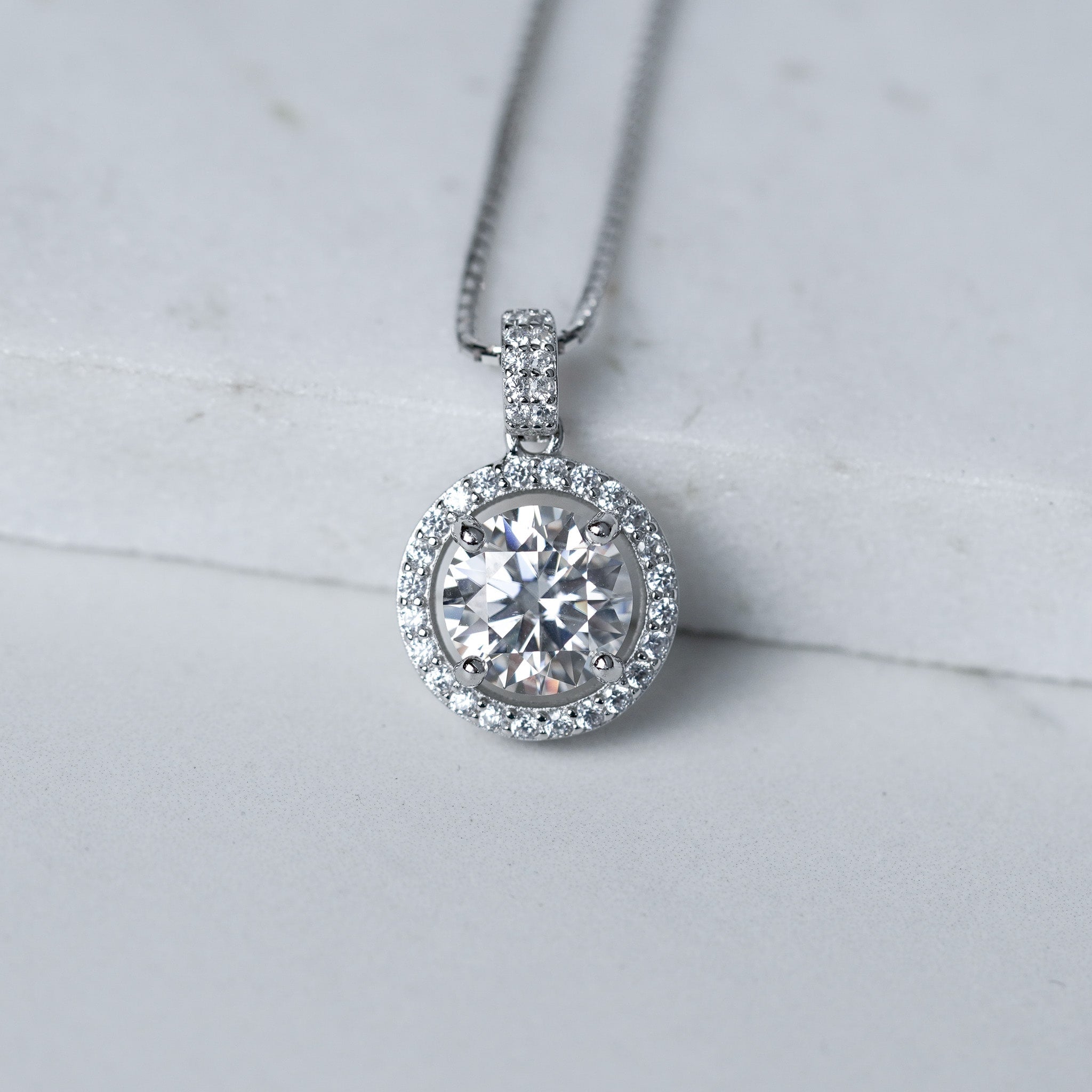 Round Halo Pendant Necklace