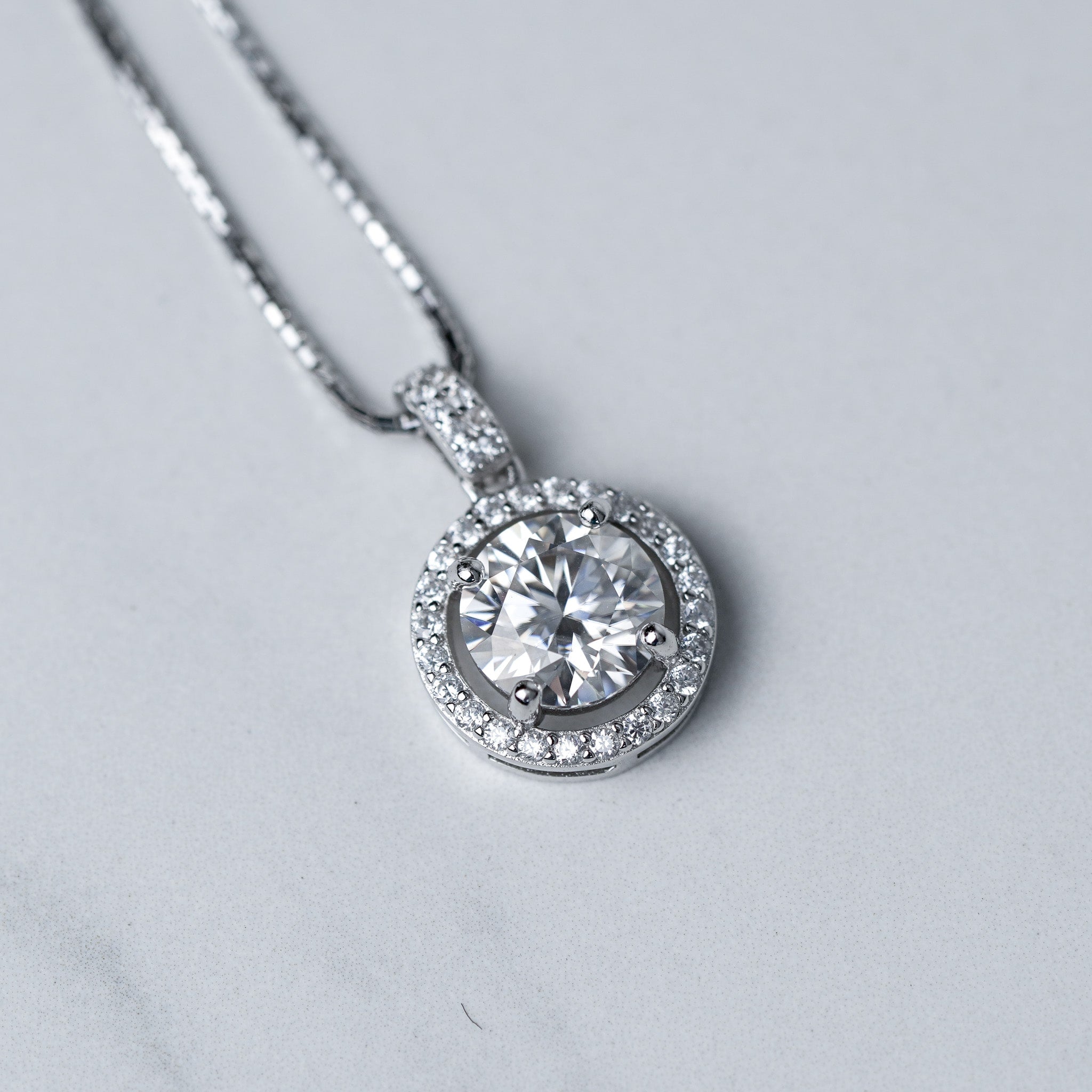 Round Halo Pendant Necklace