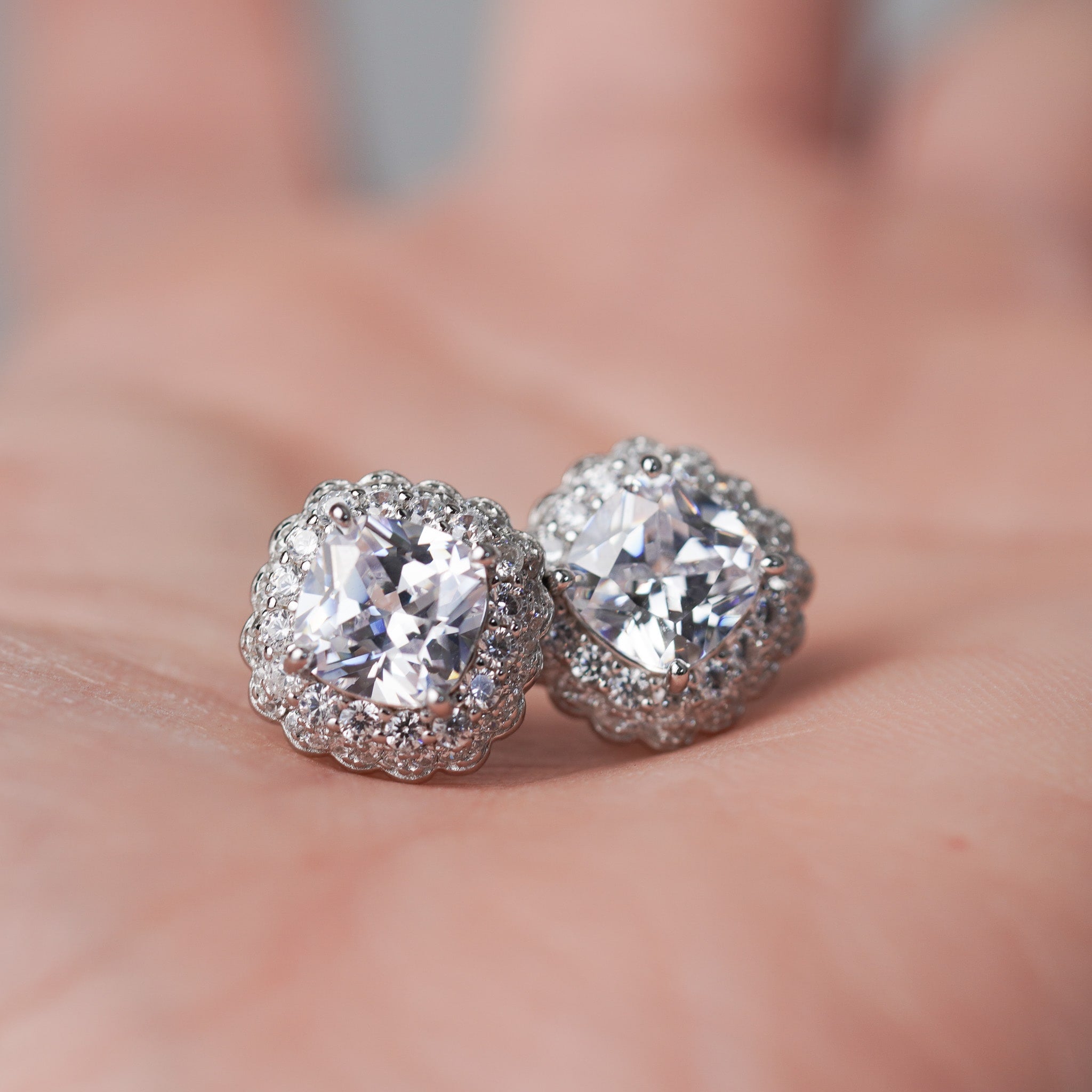 Double Halo Earrings, Screwed-Back