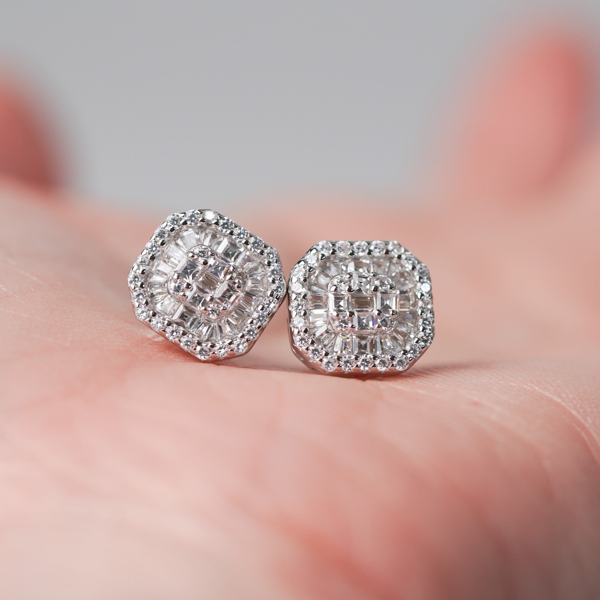 Octagon Earrings, Screwed-back