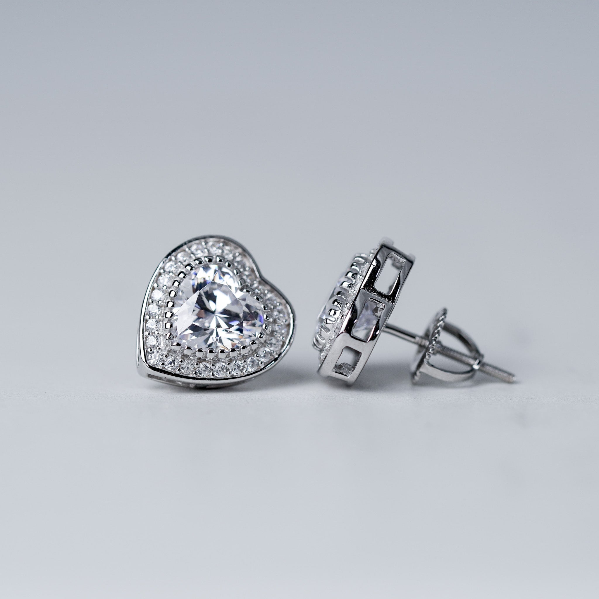 Halo Heart Earrings, Screwed-Back