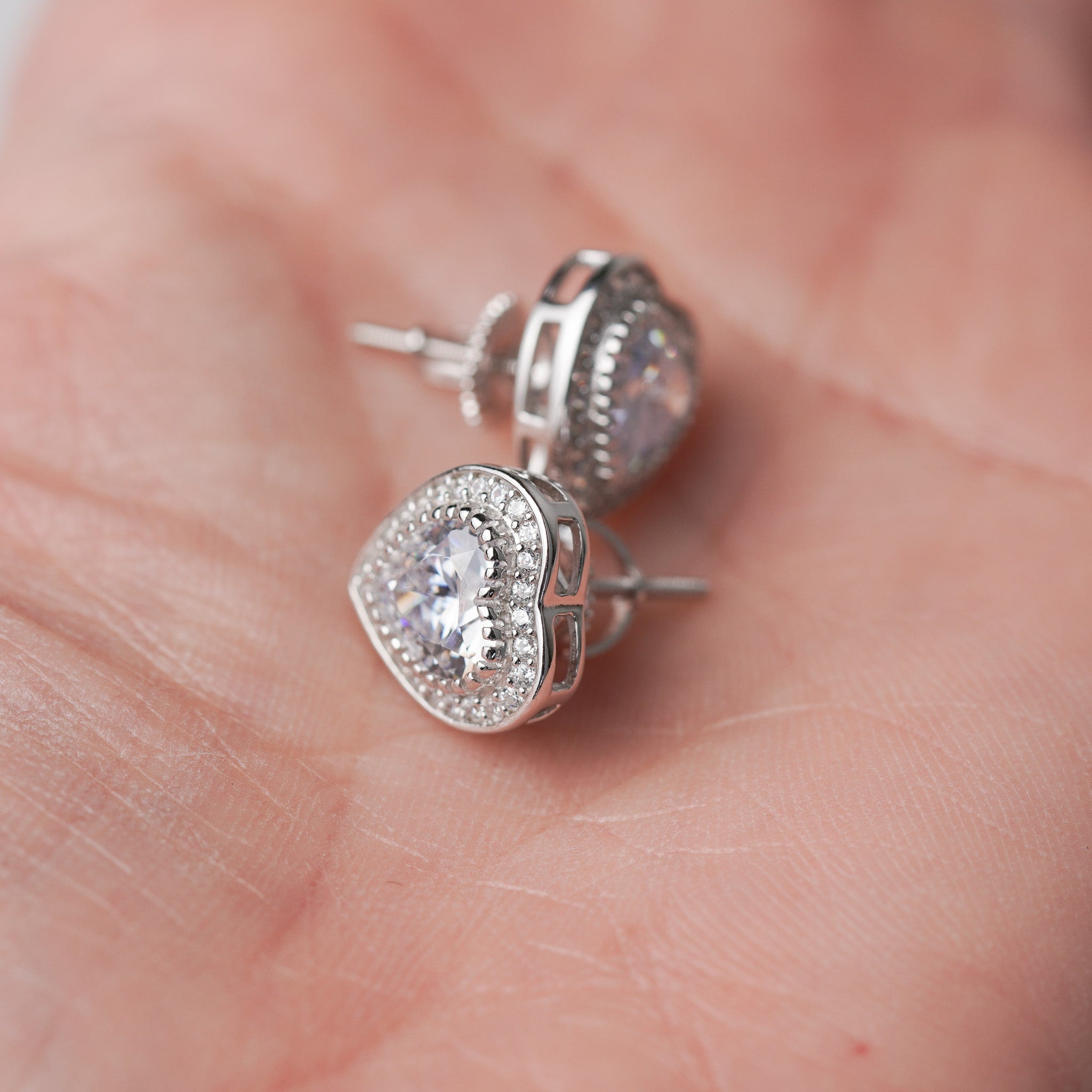 Halo Heart Earrings, Screwed-Back