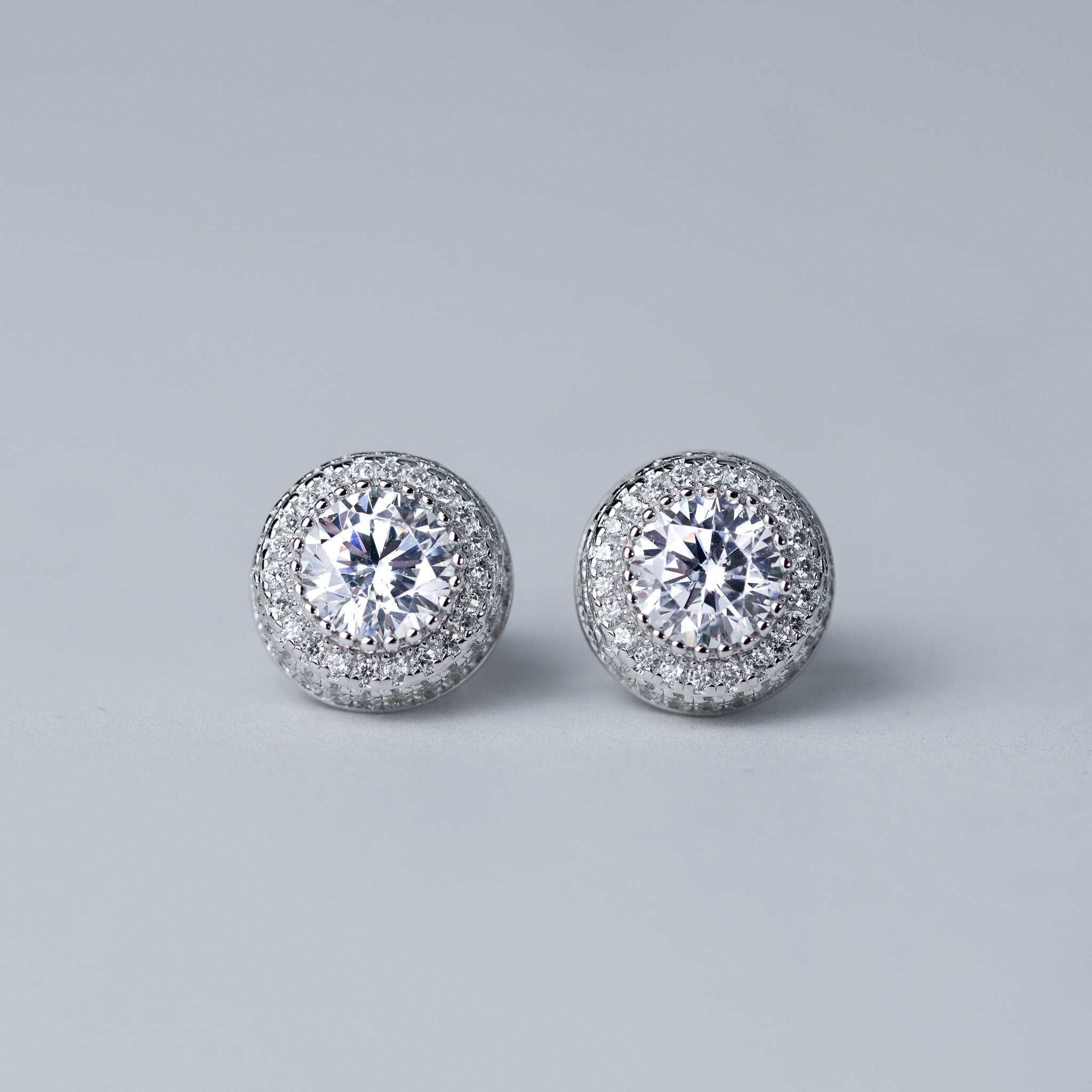 Dome Earrings, 7mm with Halo