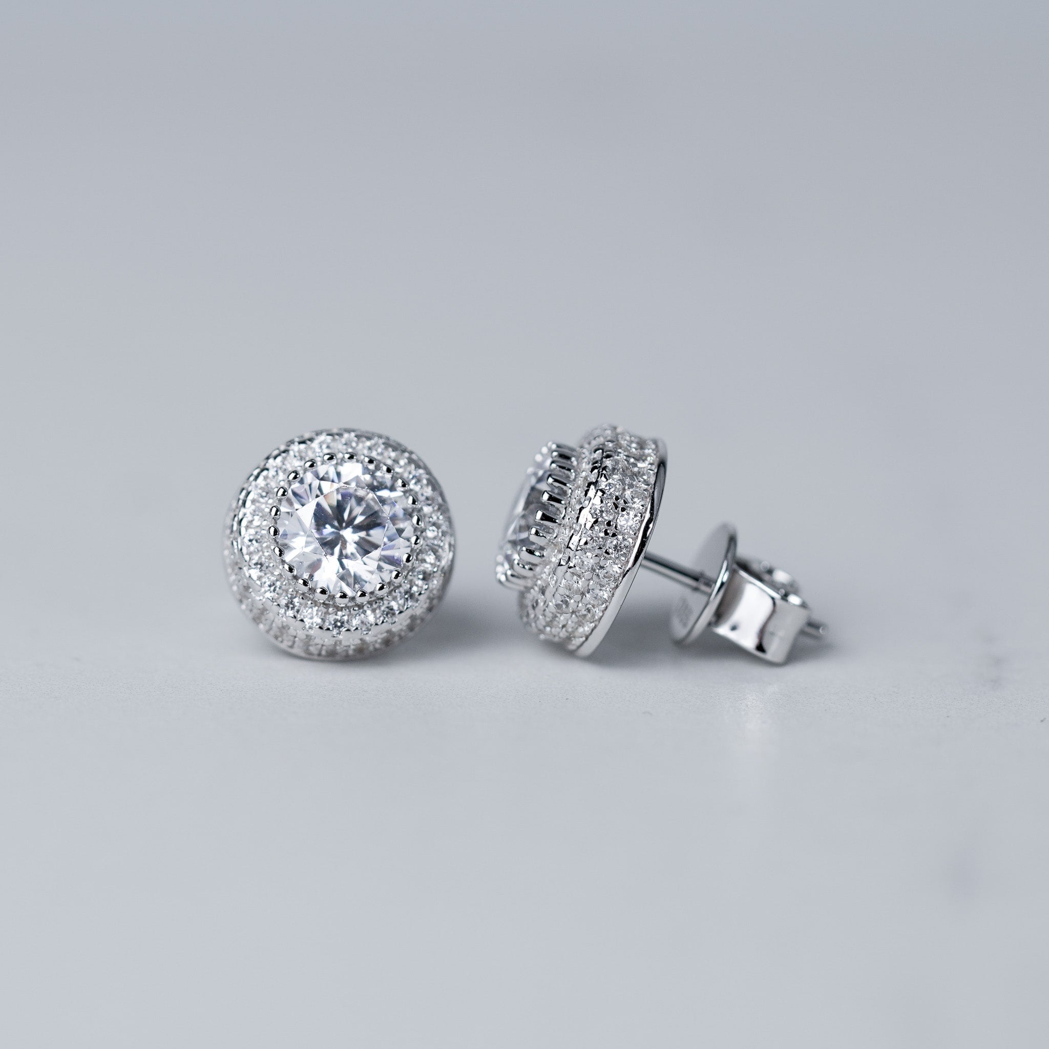 Dome Earrings, 7mm with Halo