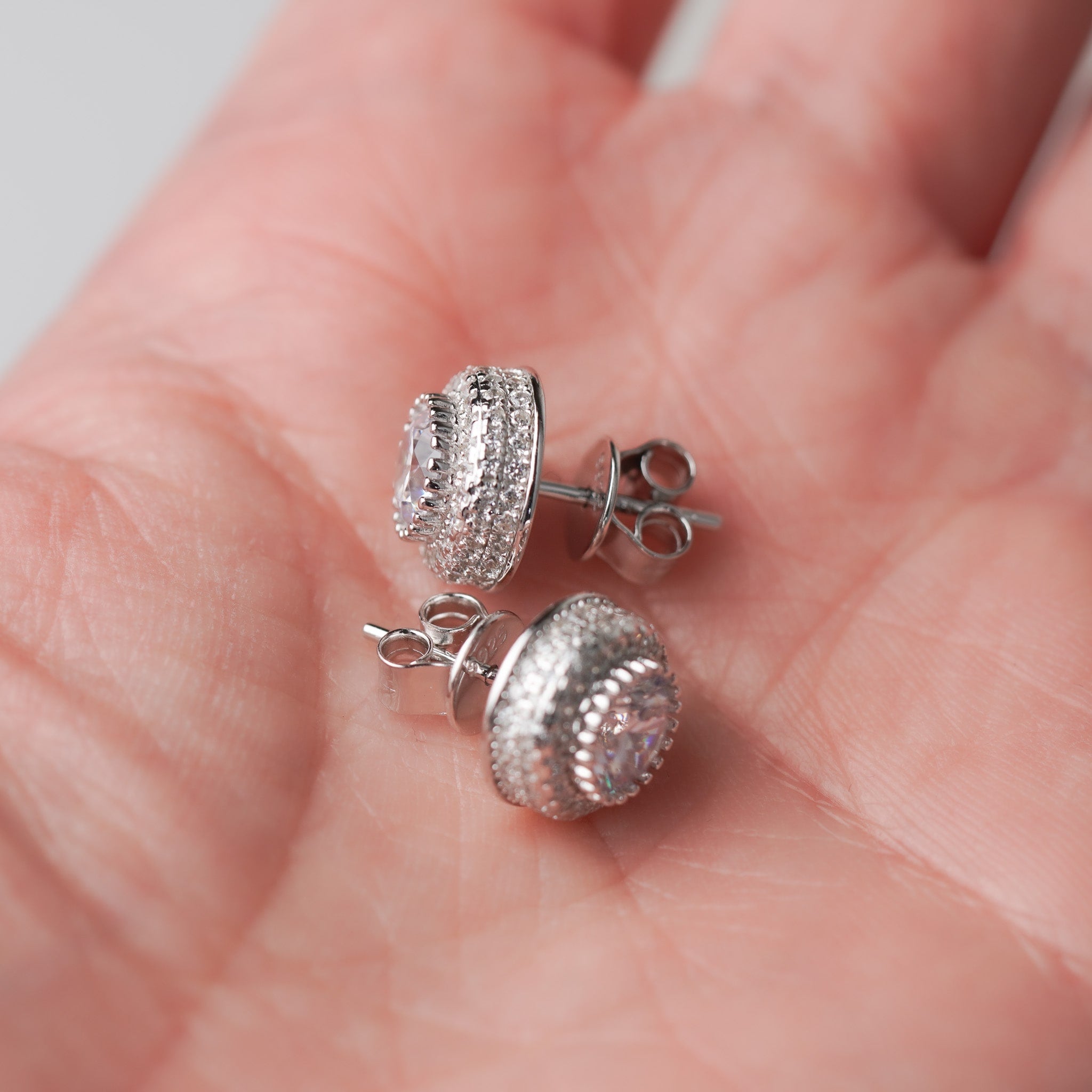 Dome Earrings, 7mm with Halo