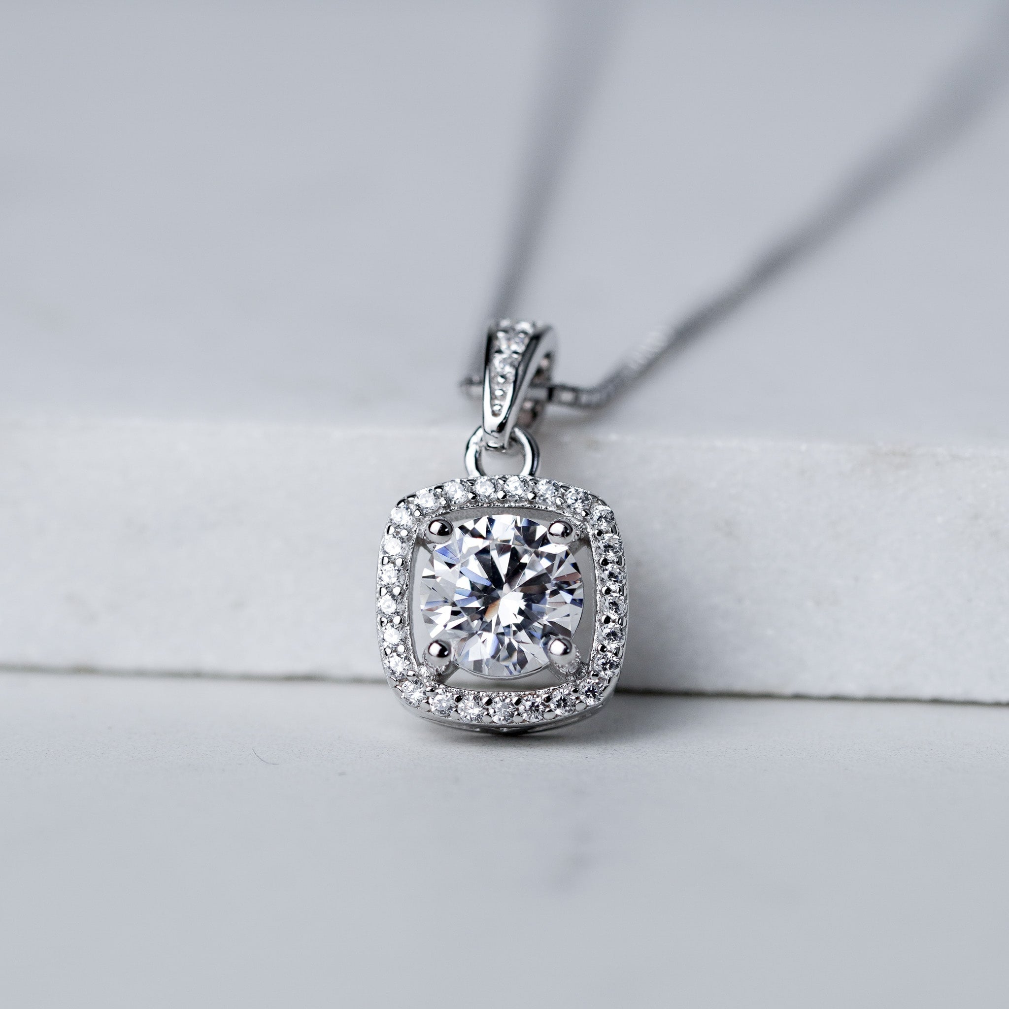 Square Halo Earrings & Necklace Gift Set - Moissanite - 3 Products