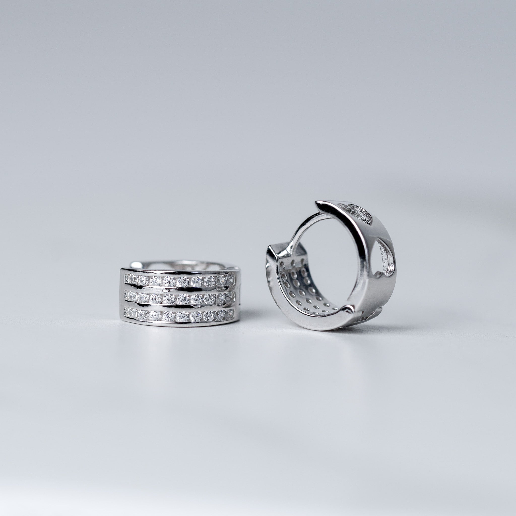 Three Rows Round Huggie Hoop Earrings