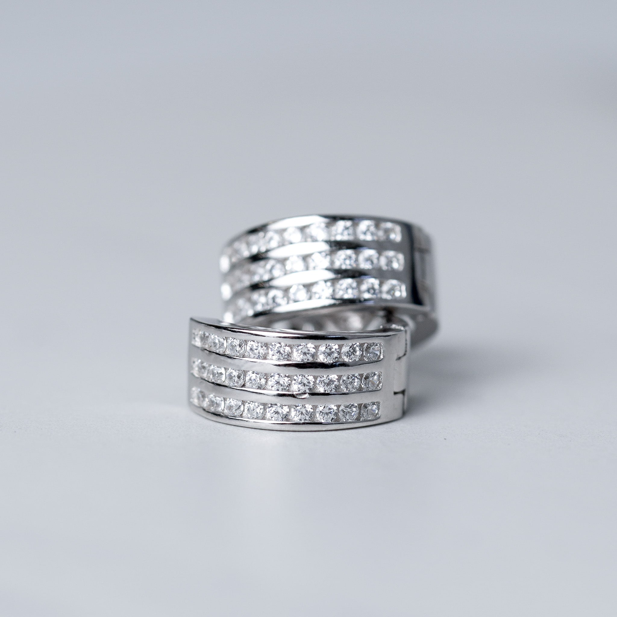 Three Rows Round Huggie Hoop Earrings