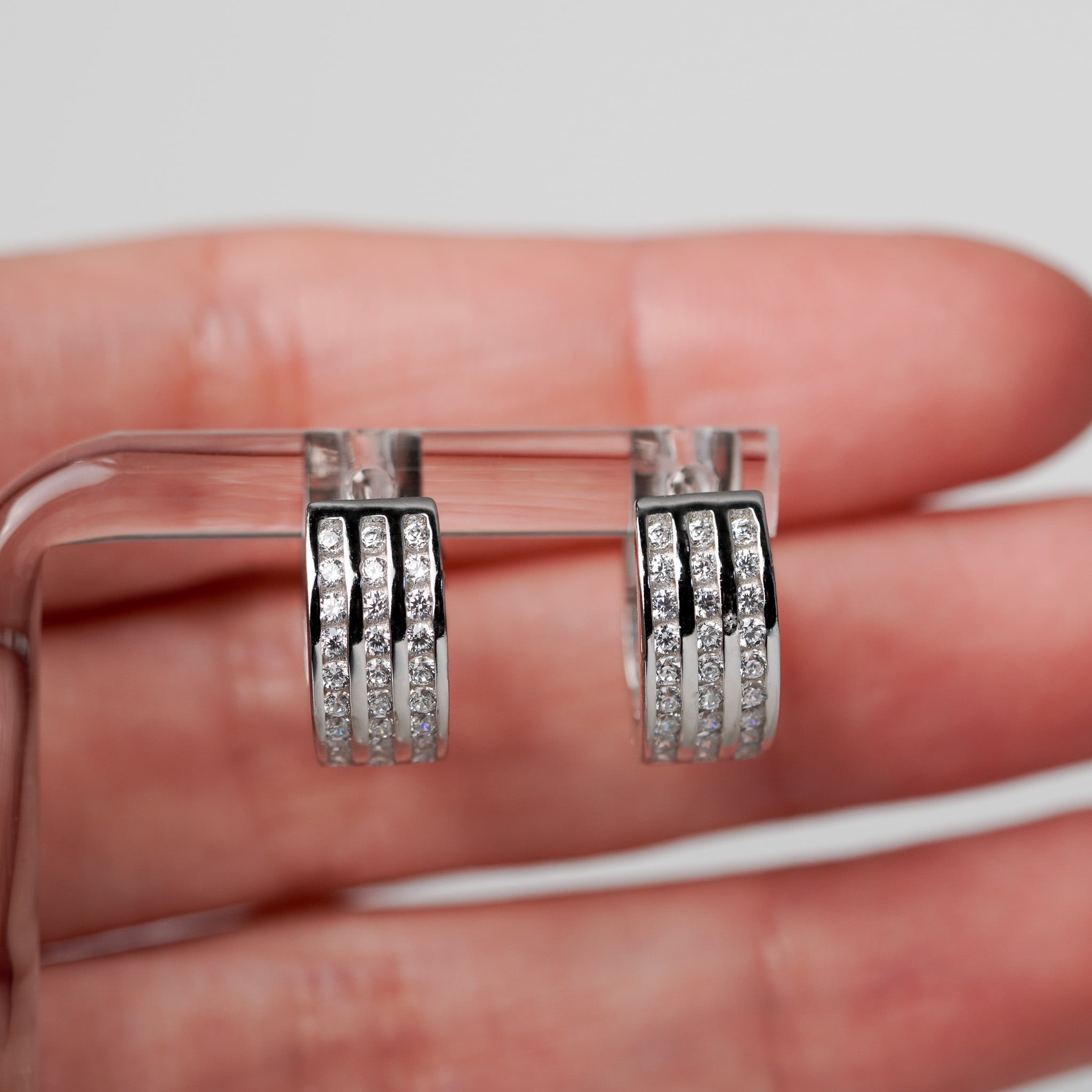 Three Rows Round Huggie Hoop Earrings