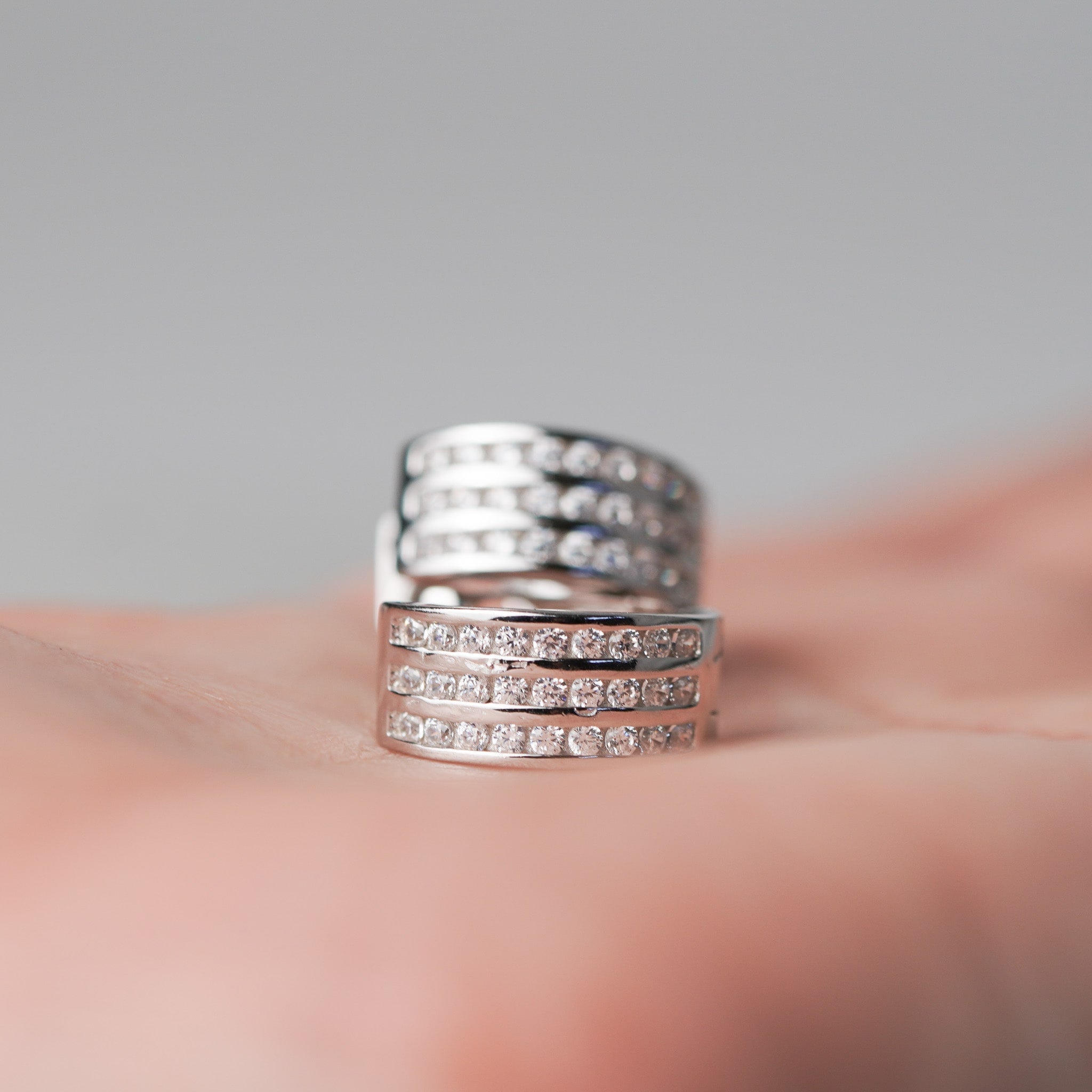 Three Rows Round Huggie Hoop Earrings