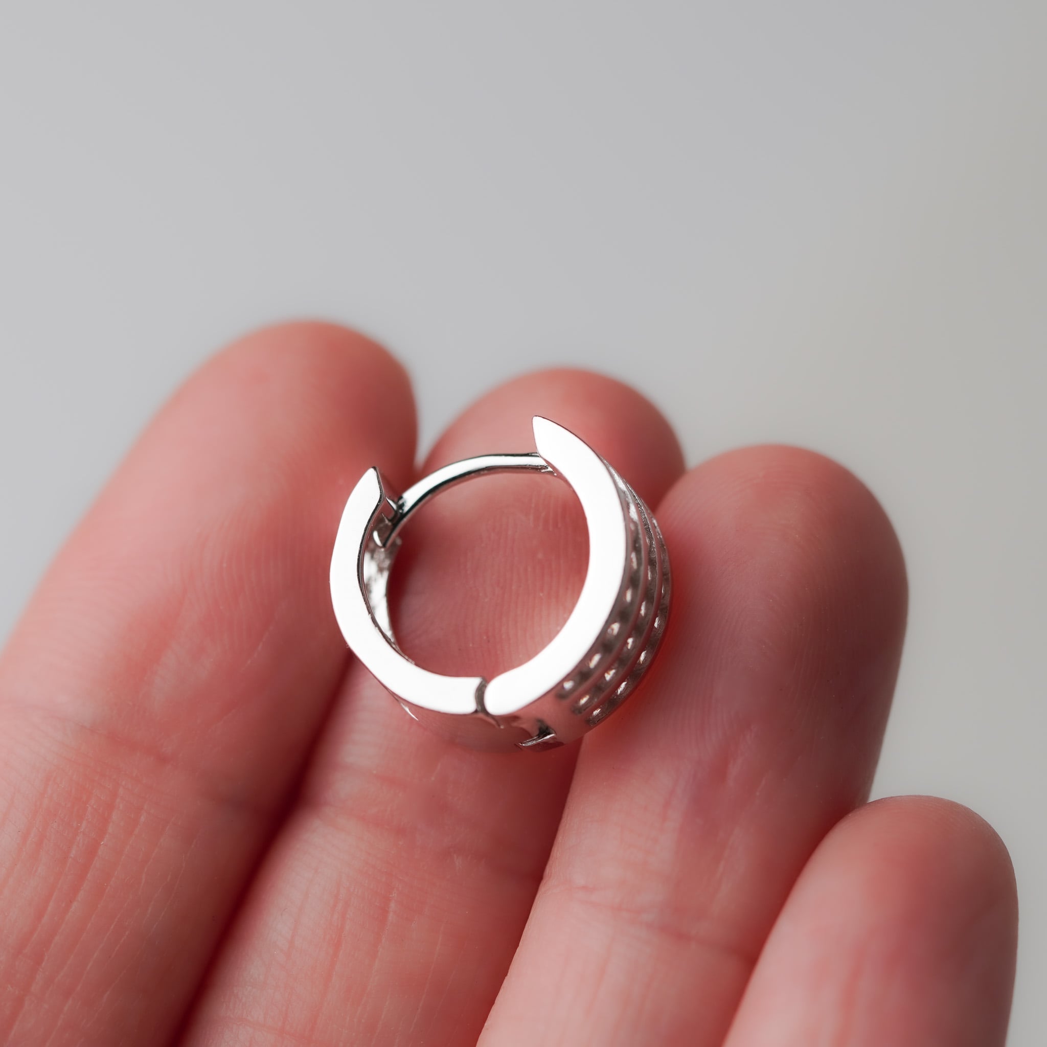Three Rows Round Huggie Hoop Earrings