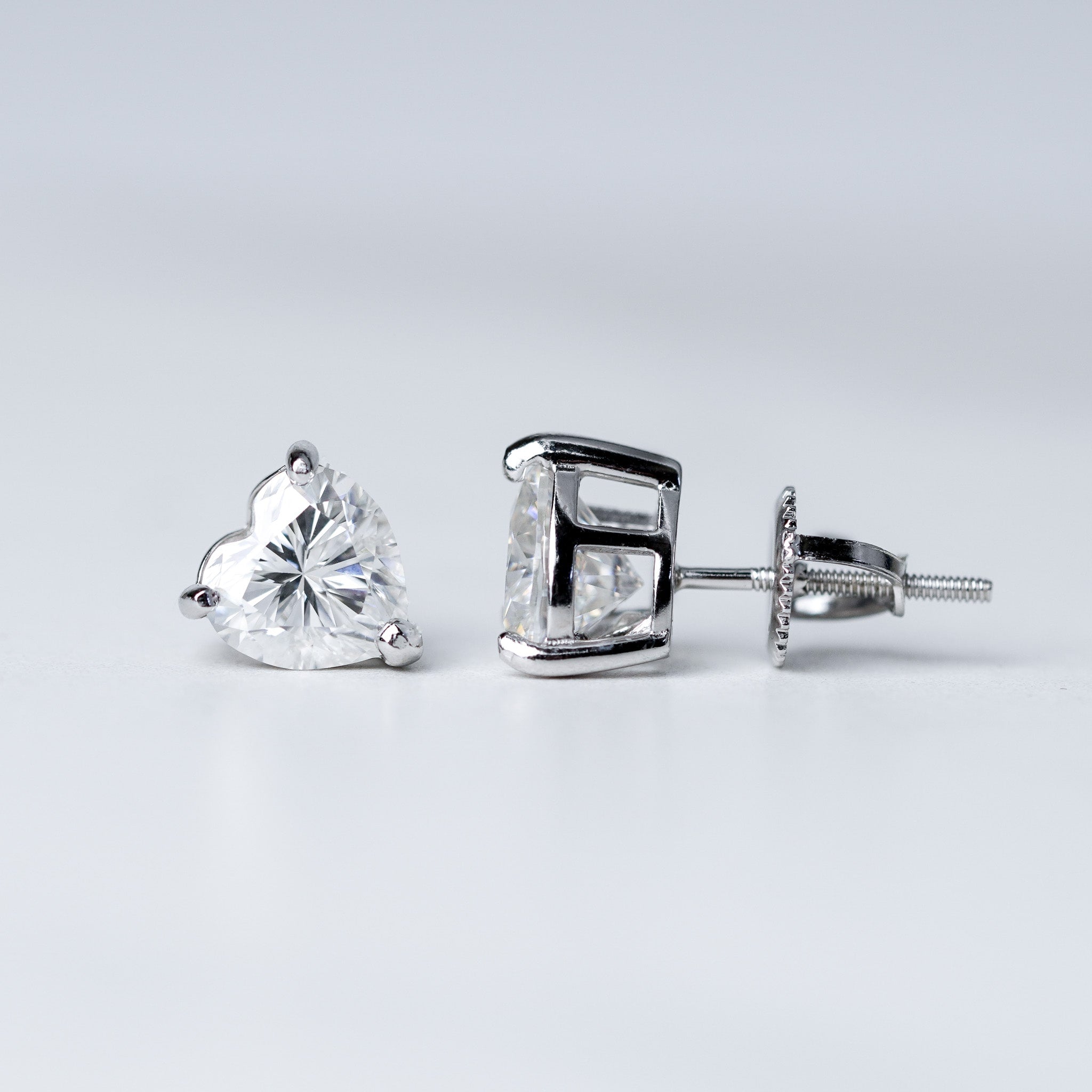 Moissanite Heart Solitaire Stud Earrings - Screwed Back