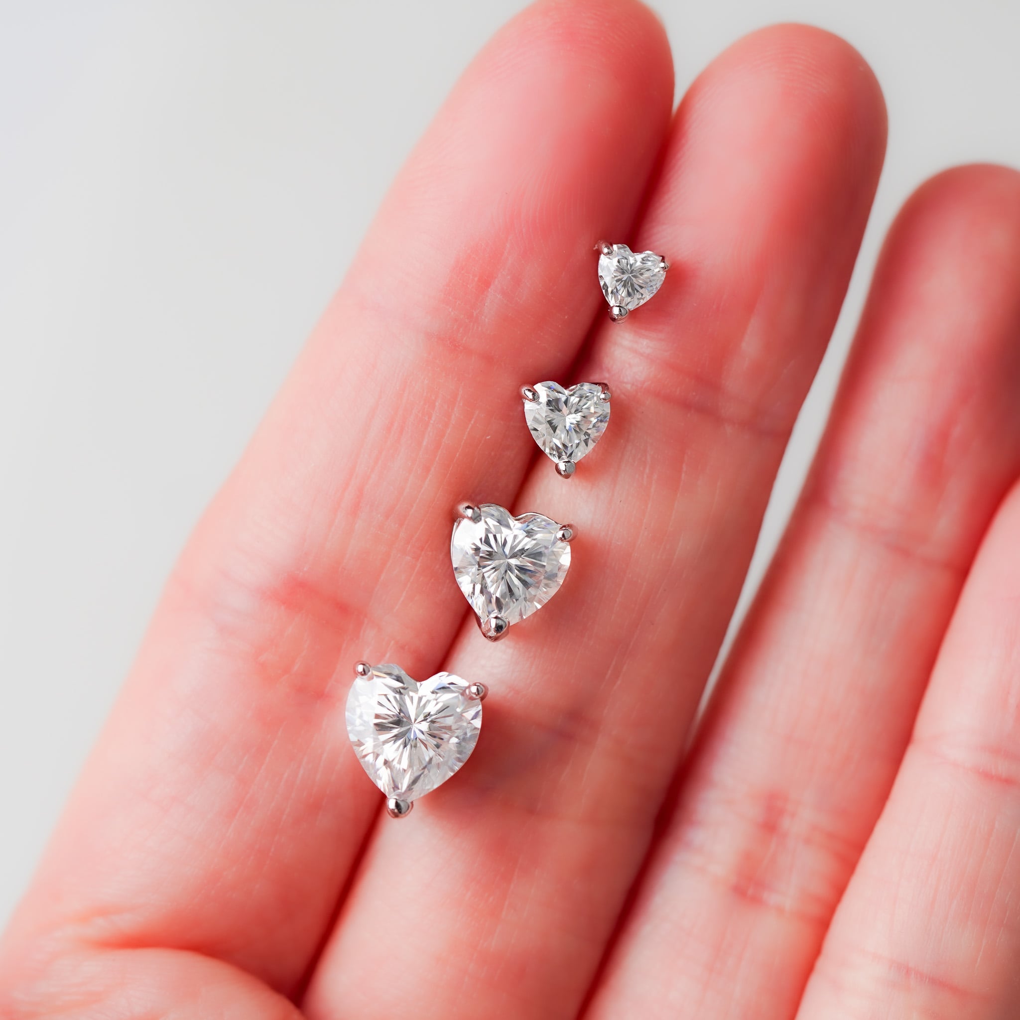 Moissanite Heart Solitaire Stud Earrings - Screwed Back