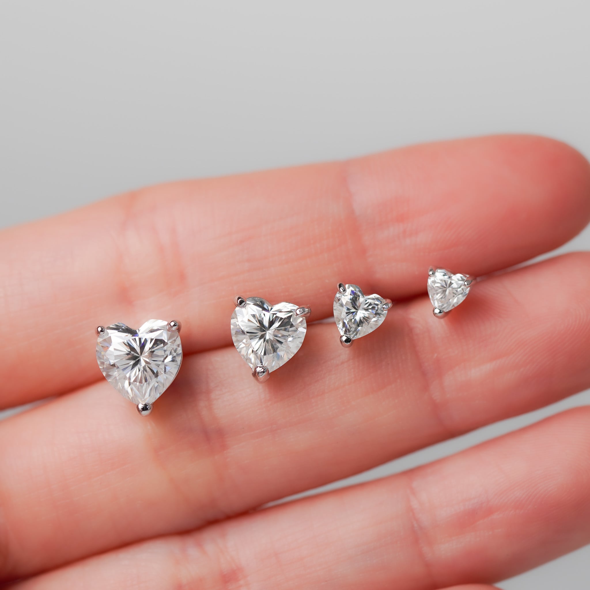 Moissanite Heart Solitaire Stud Earrings - Screwed Back