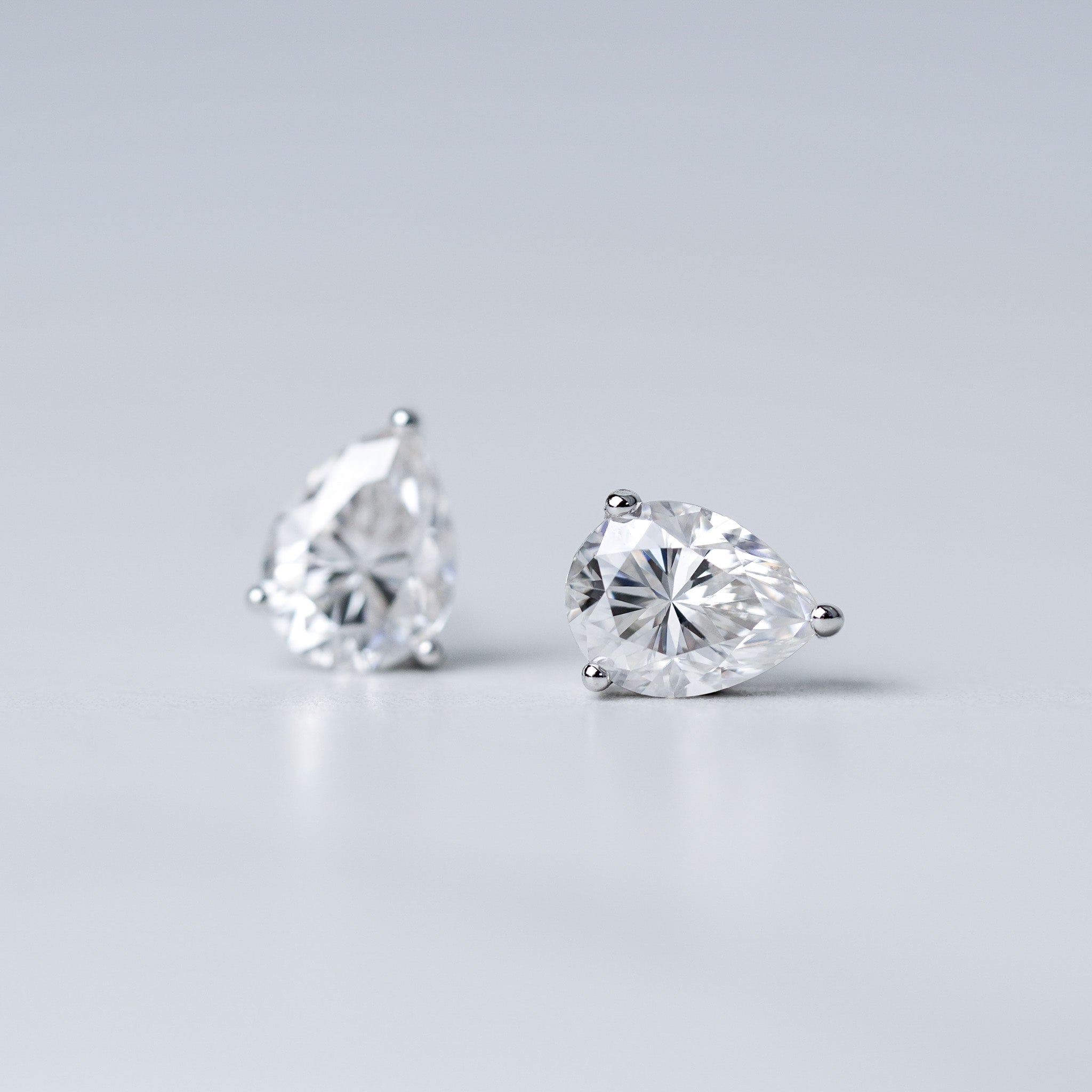Moissanite Pear Cut Solitaire Stud Earrings - Screwed Back
