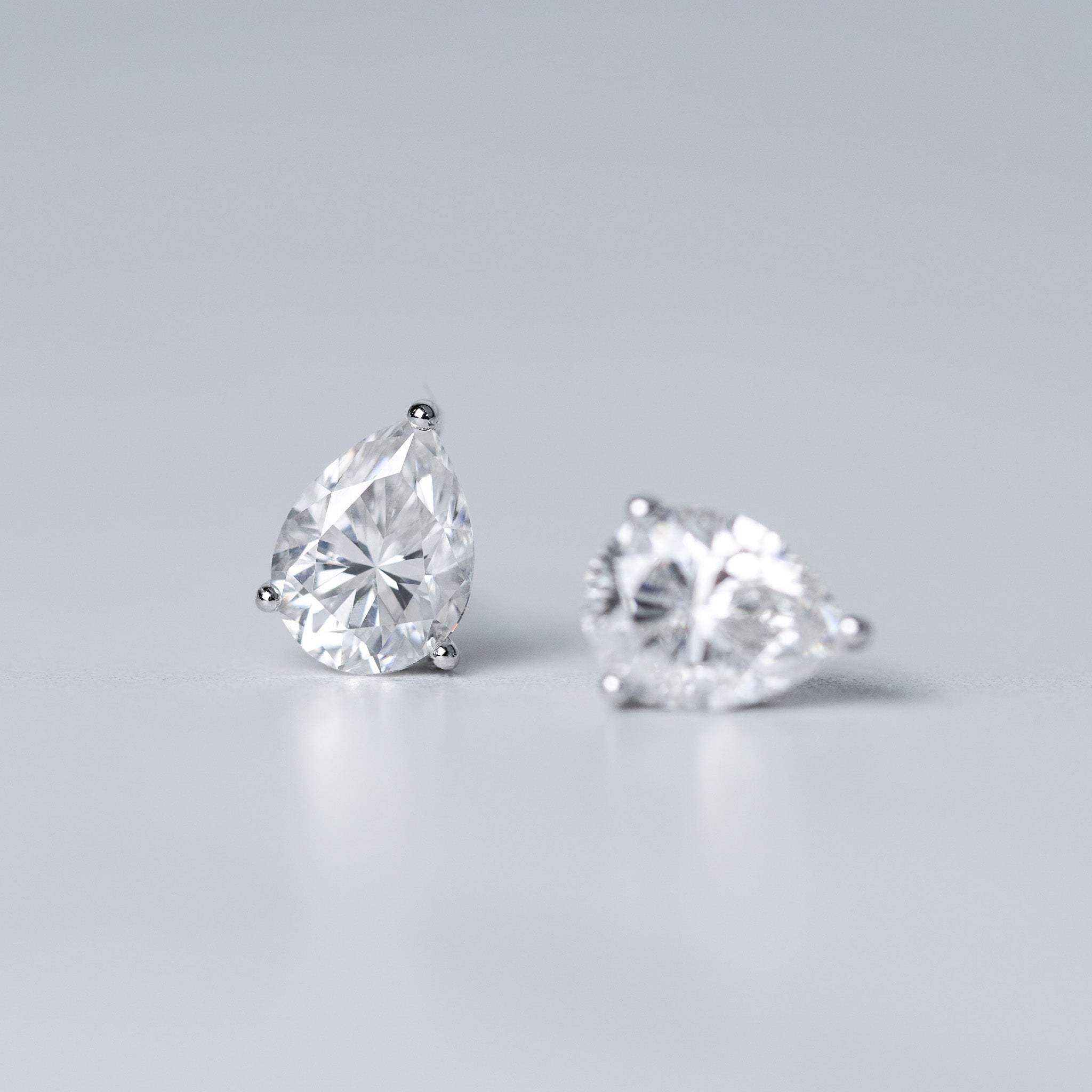 Moissanite Pear Cut Solitaire Stud Earrings - Screwed Back