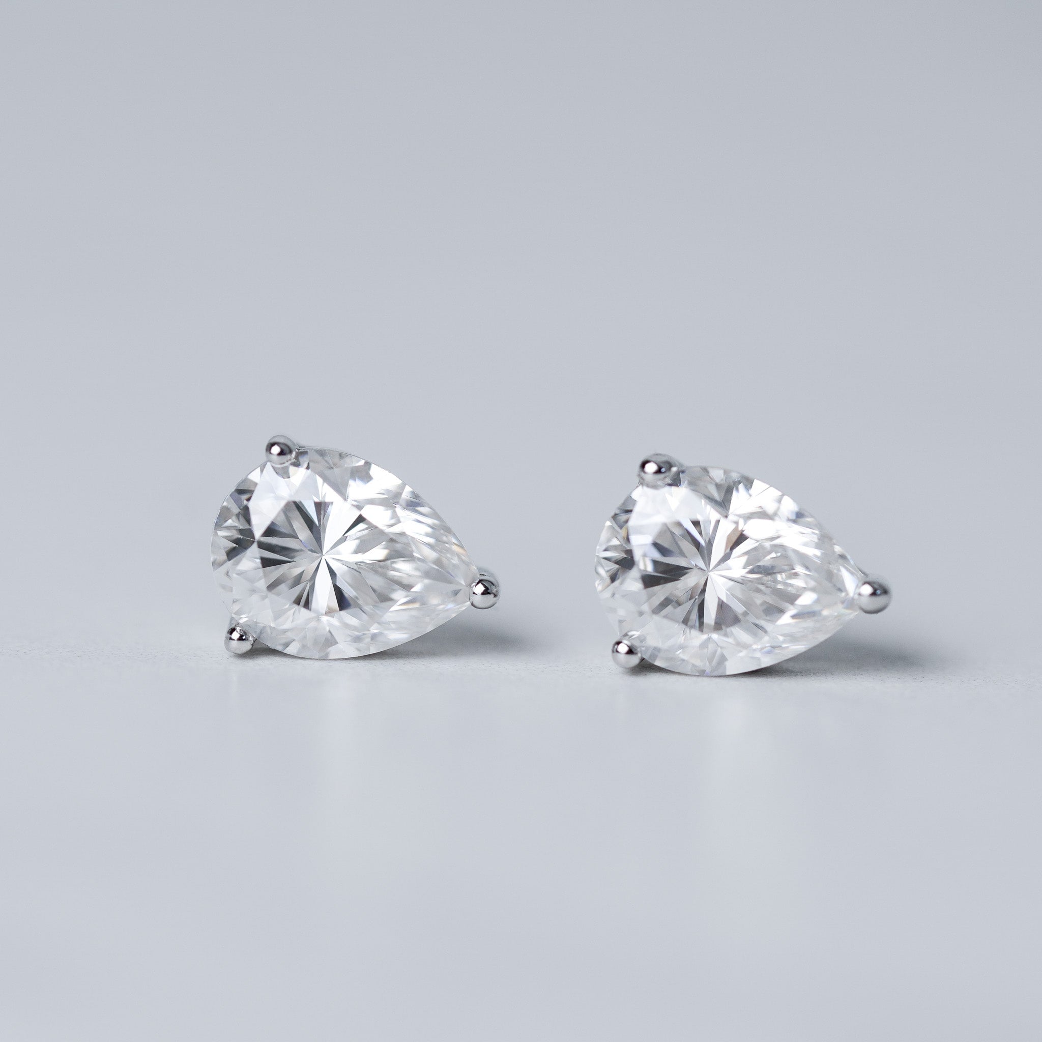 Moissanite Pear Cut Solitaire Stud Earrings - Screwed Back