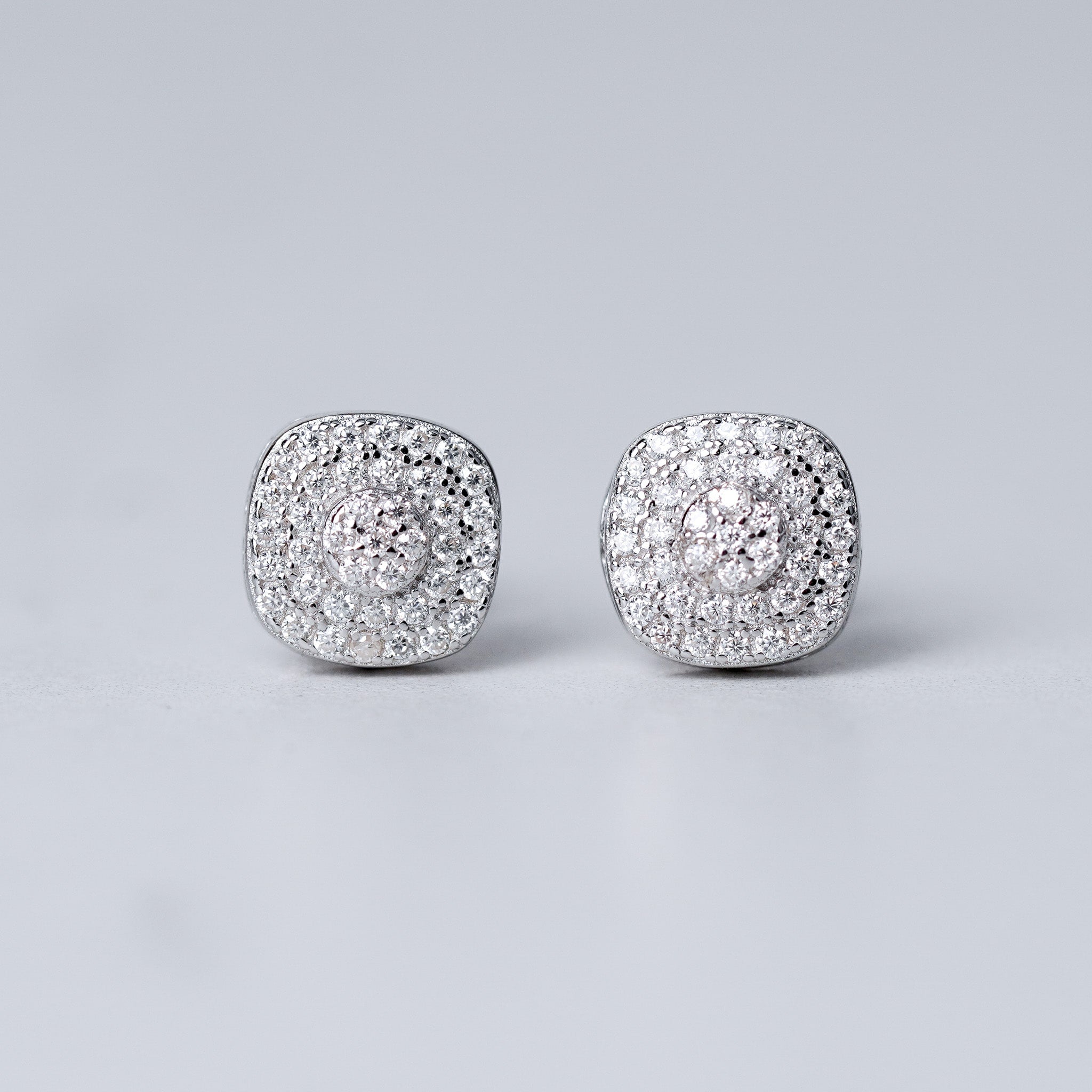 Moissanite Square Multi-Halo Earrings Screwed-Back-B1
