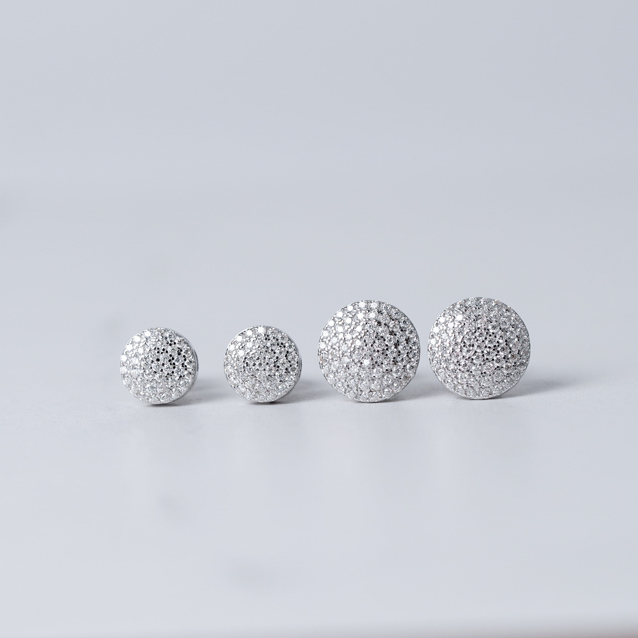 Round Moissanite Pave Earrings, Screwed-Back