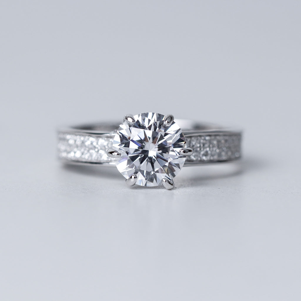 1 Carat Cubic Zirconia Solitaire Engagement Ring - Silver Plated, Pave Band, Promise Ring Style (RS30)