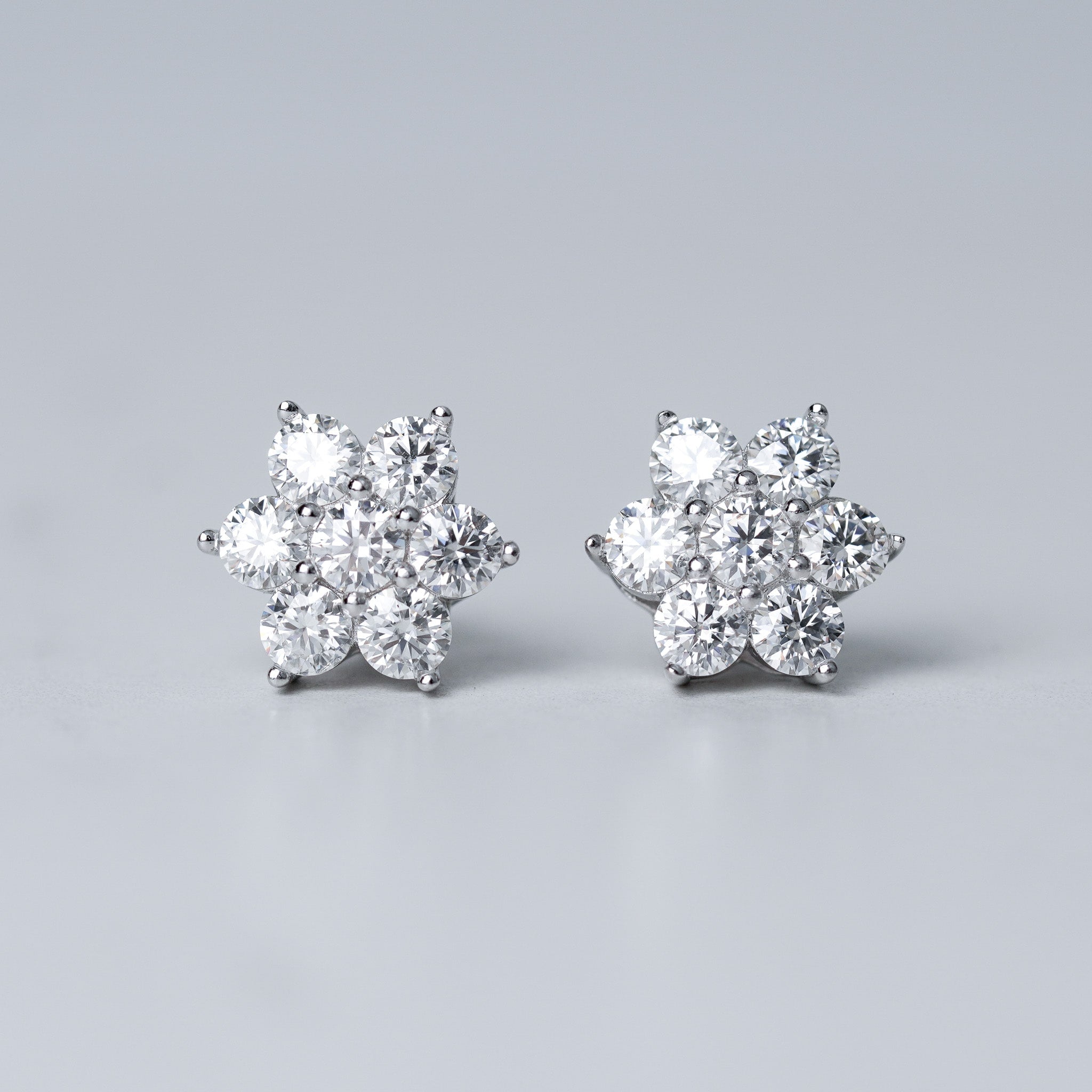 Pretty Flower Moissanite Earrings - Screwed Back