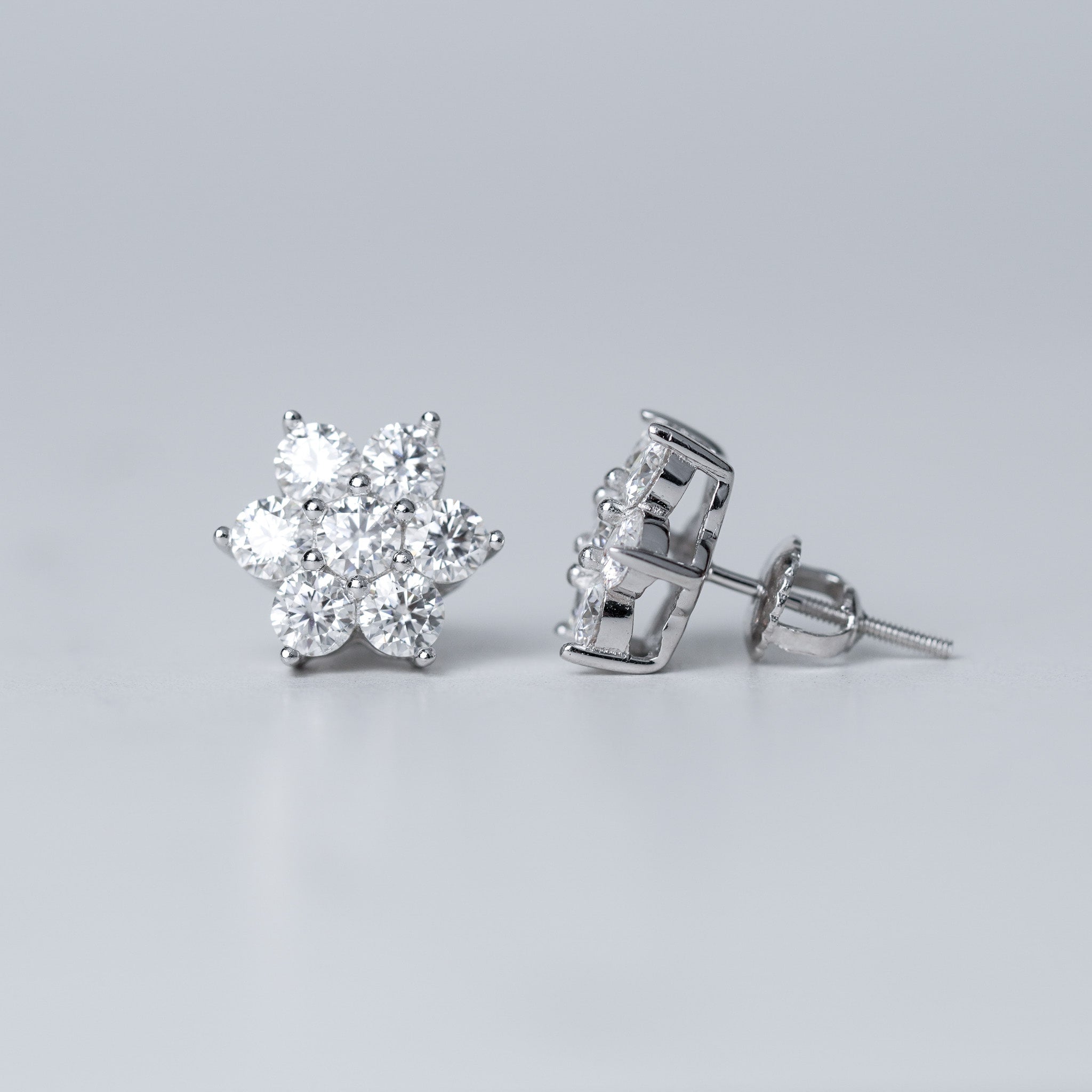 Pretty Flower Moissanite Earrings - Screwed Back