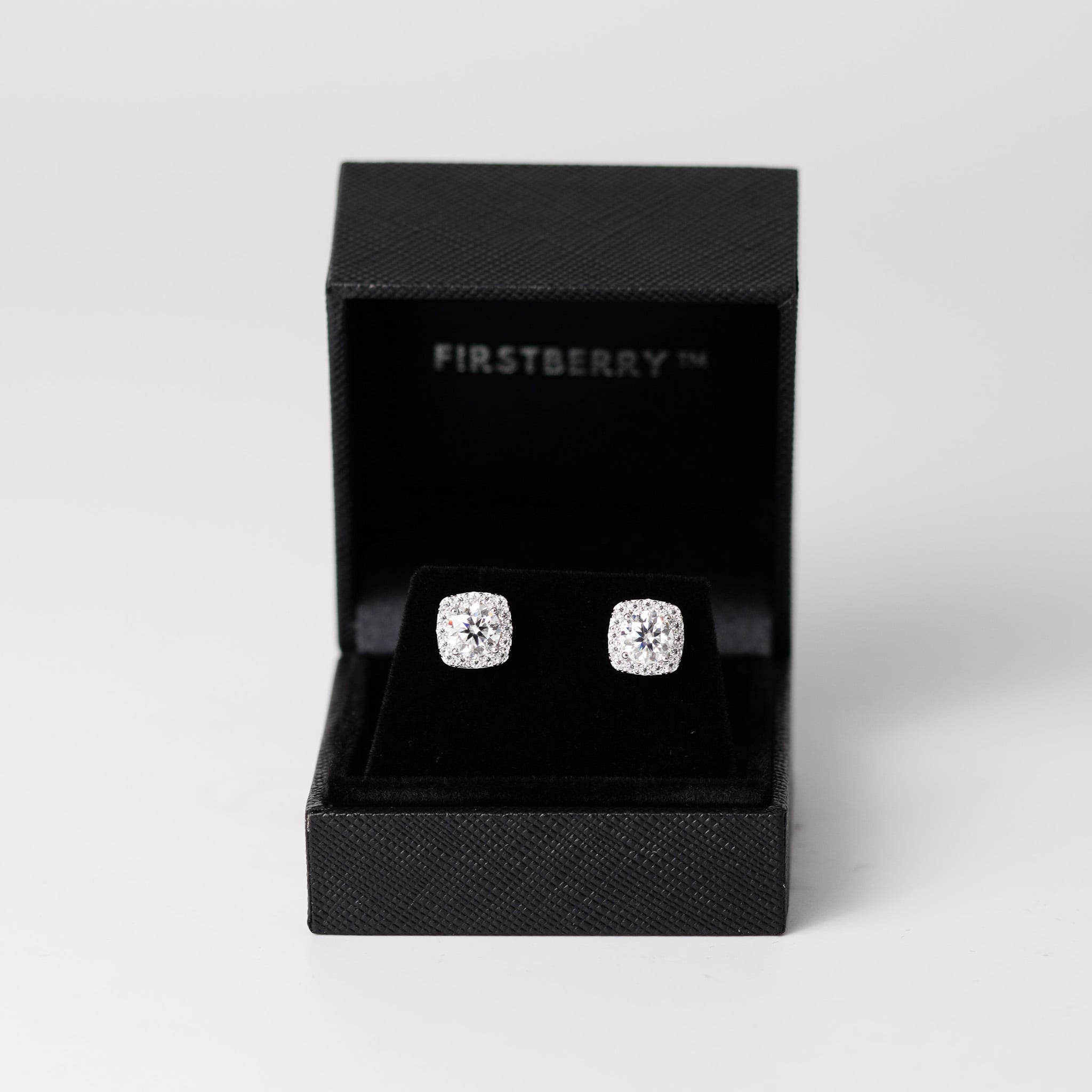 Square Halo Moissanite Earrings - Screwed Back