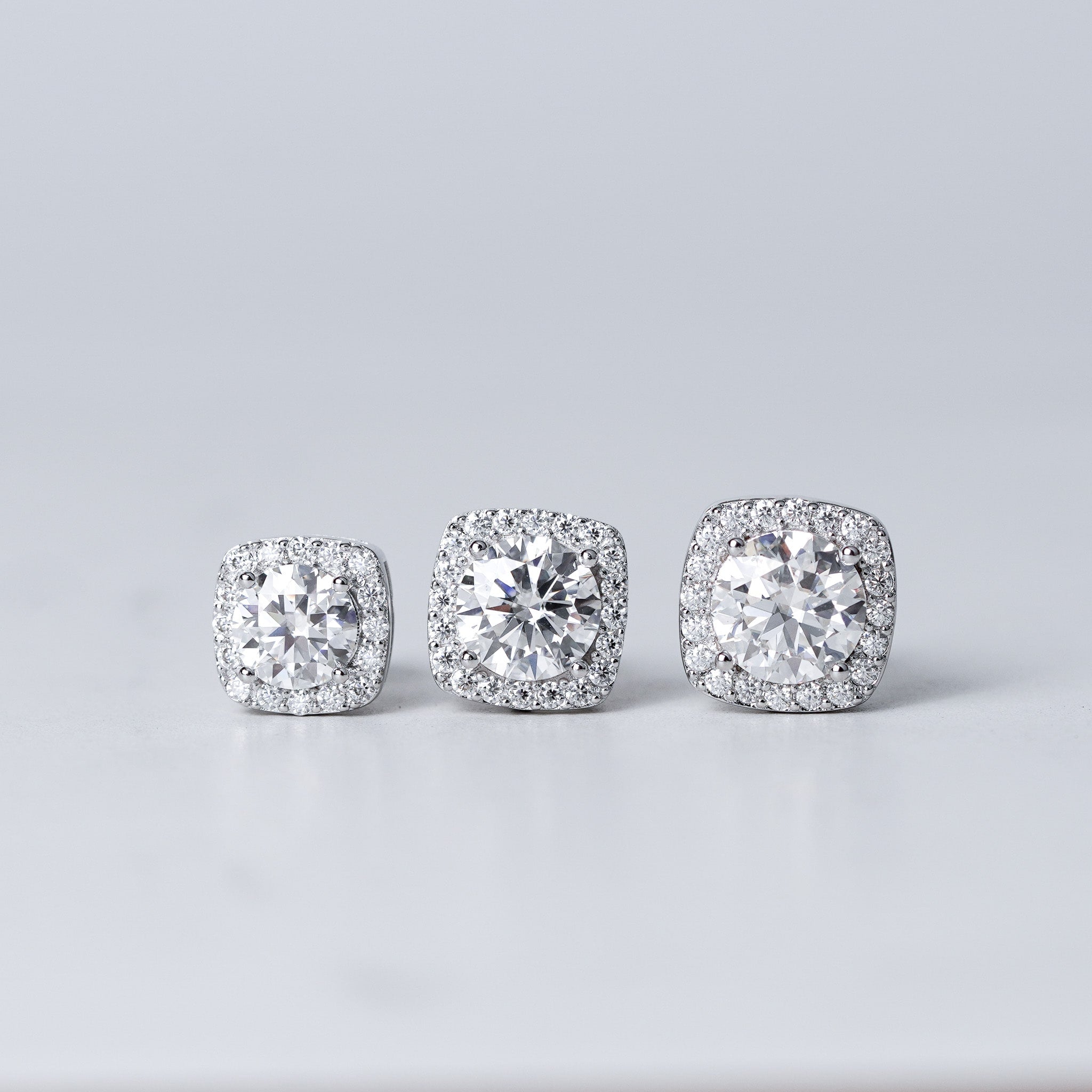 Square Halo Moissanite Earrings - Screwed Back