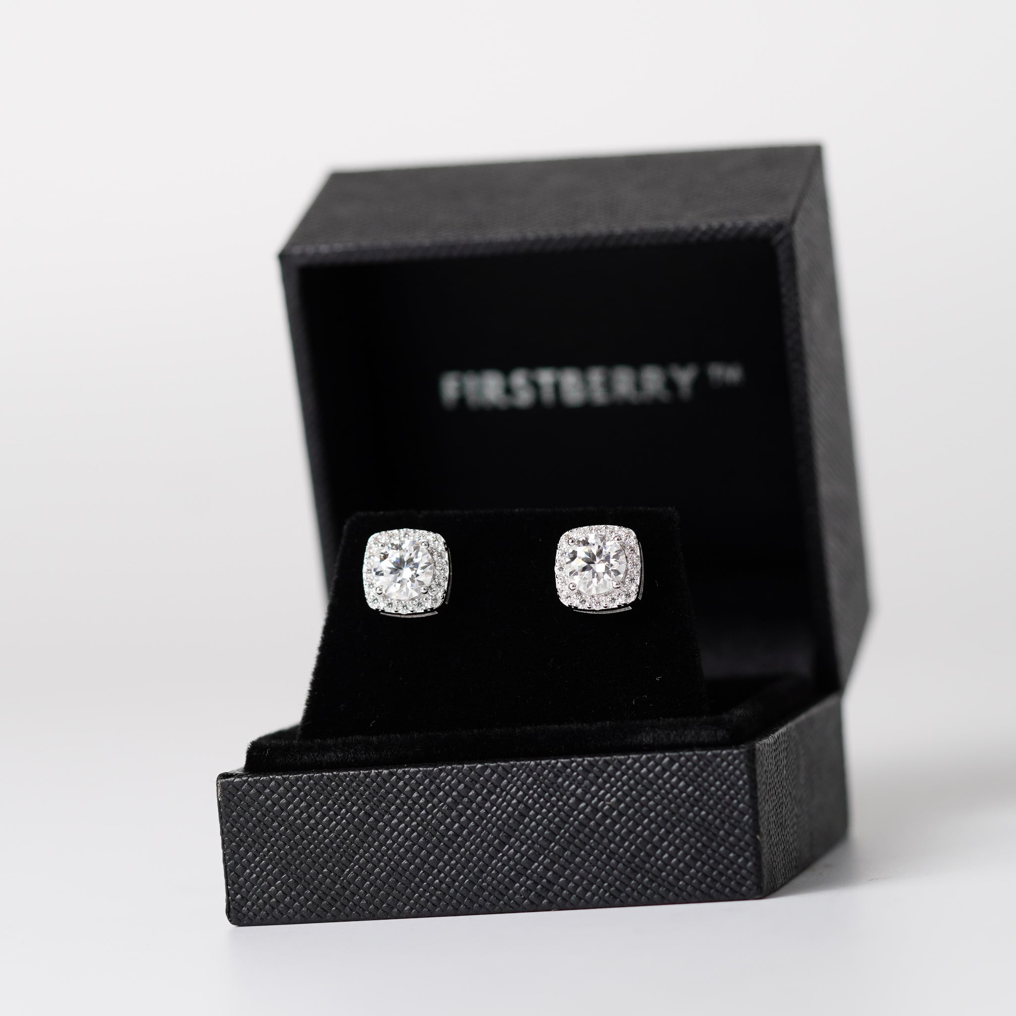 Square Halo Moissanite Earrings - Screwed Back