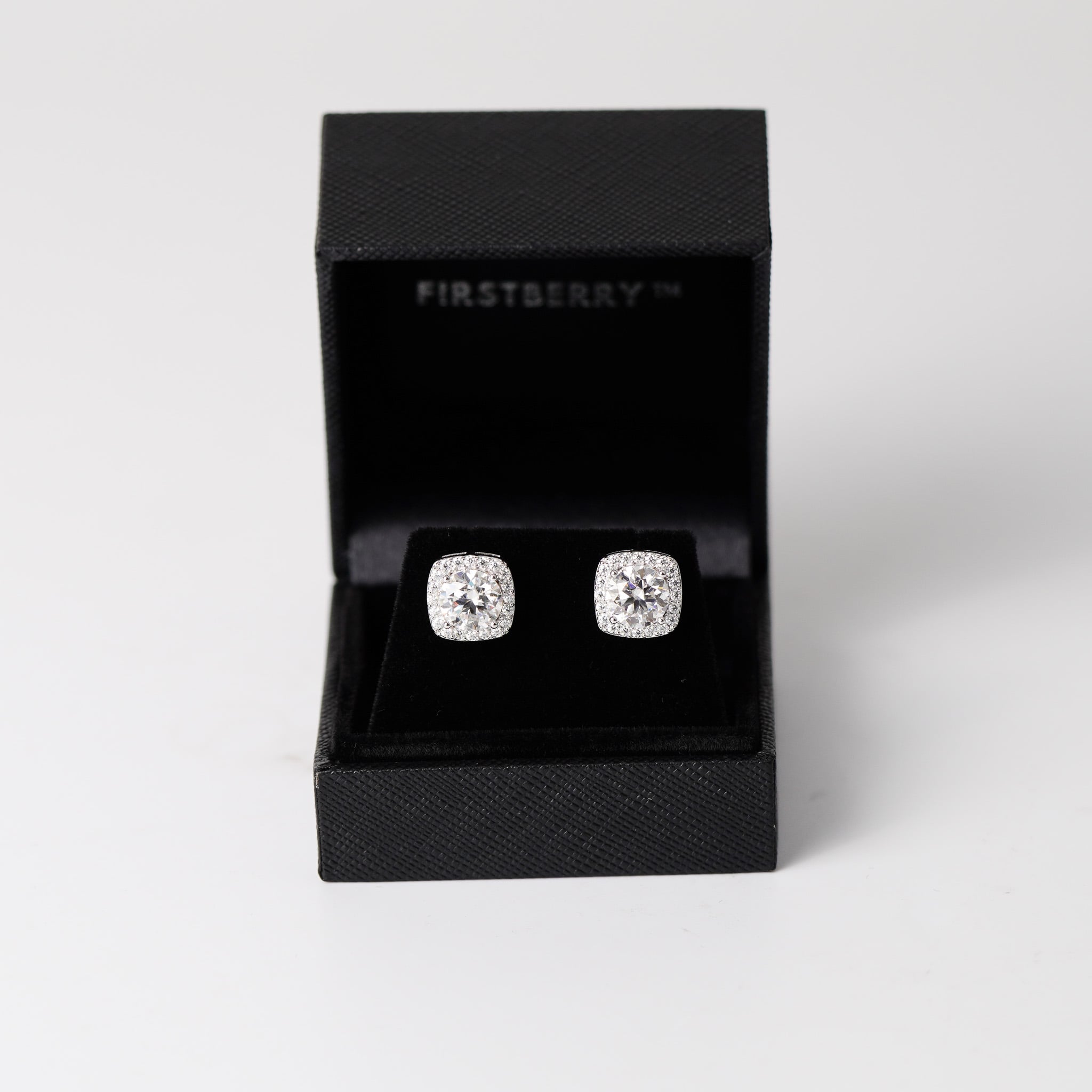 Square Halo Moissanite Earrings - Screwed Back