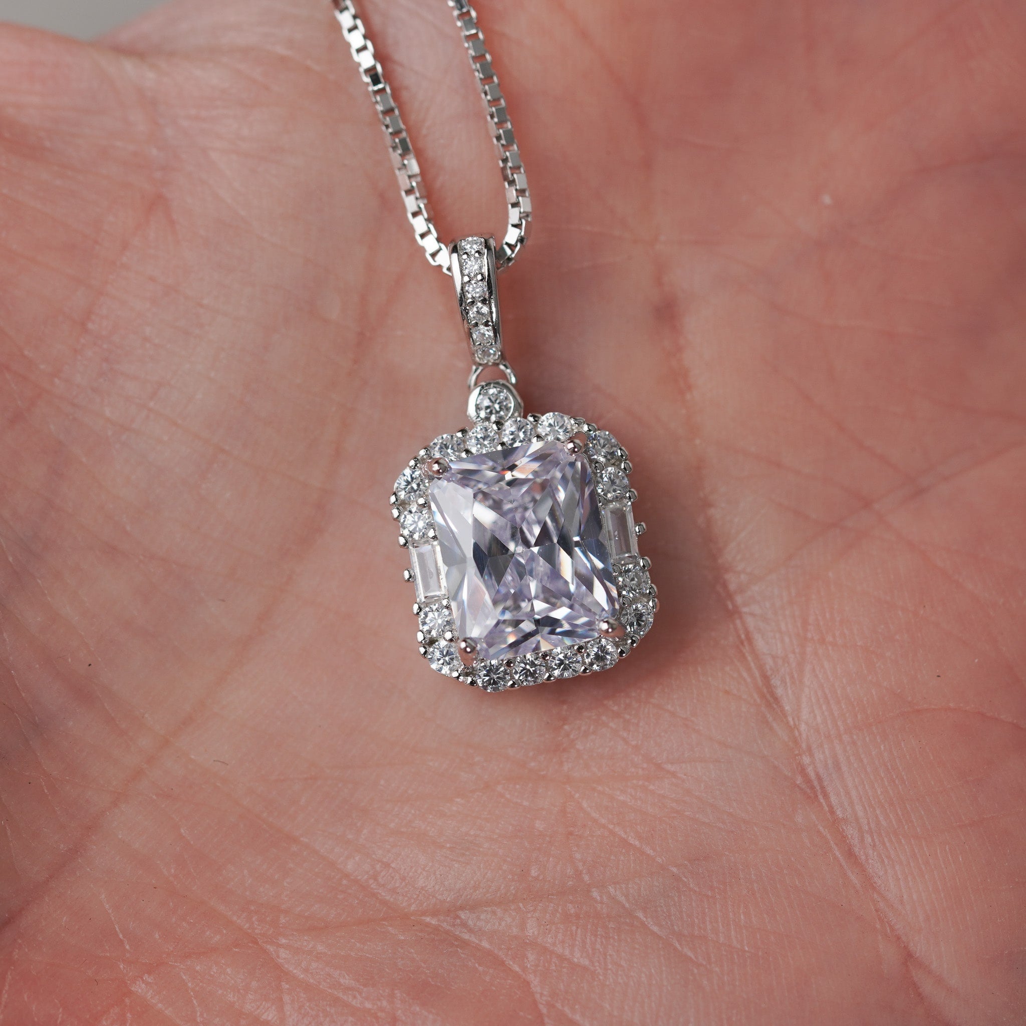 Radiant Rectangle Halo Necklace | 4ct | Simulated Diamond