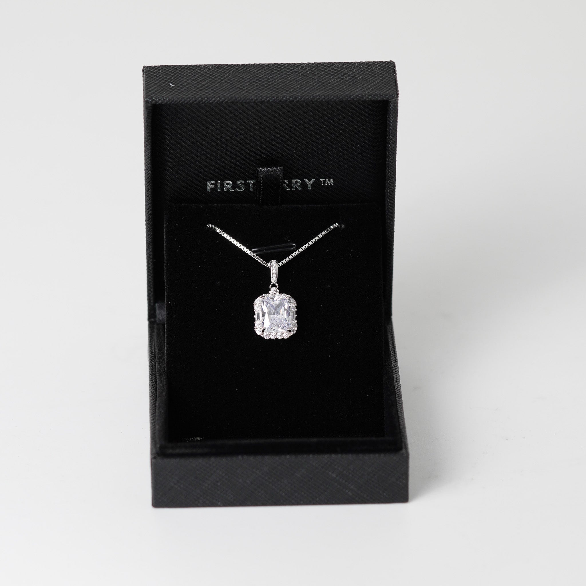 Radiant Rectangle Halo Necklace | 4ct | Simulated Diamond