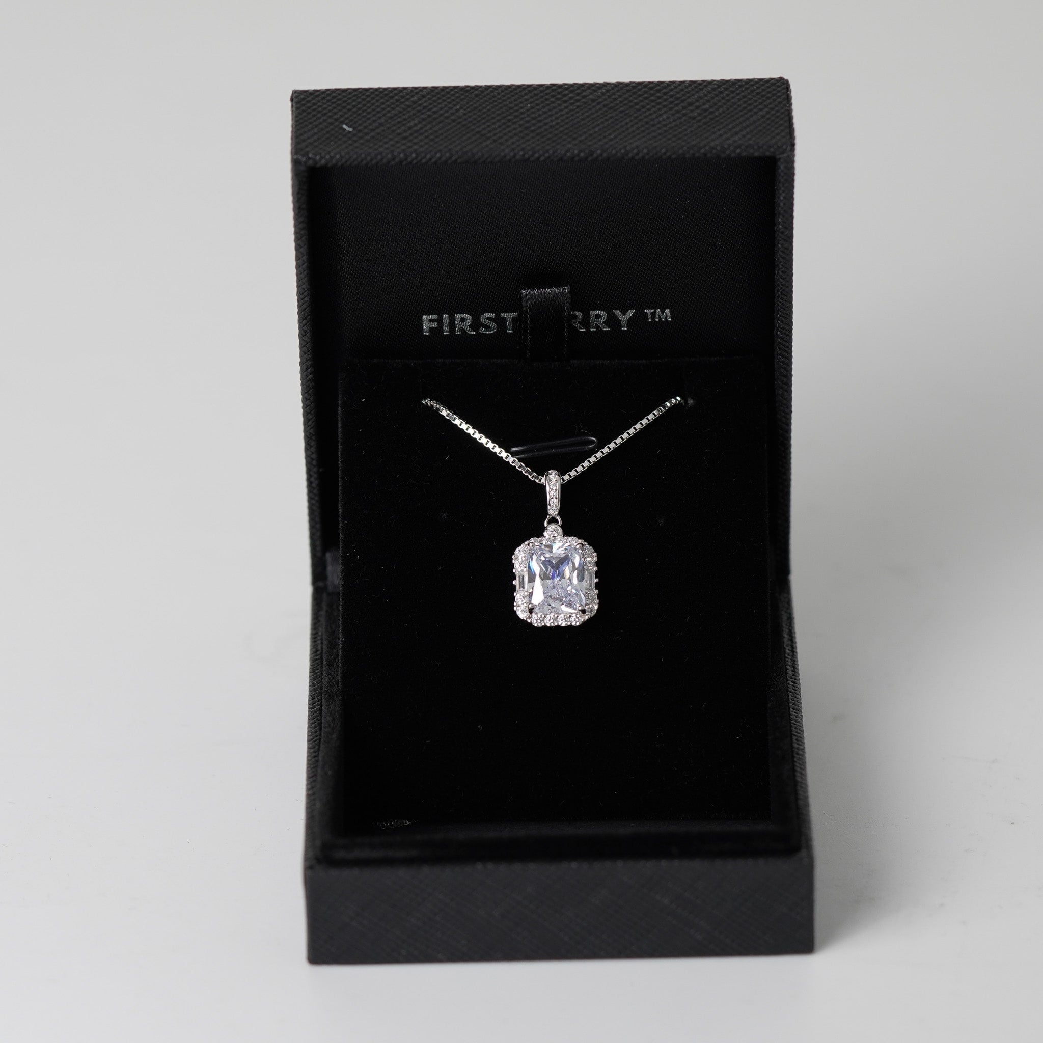 Radiant Rectangle Halo Necklace | 4ct | Simulated Diamond