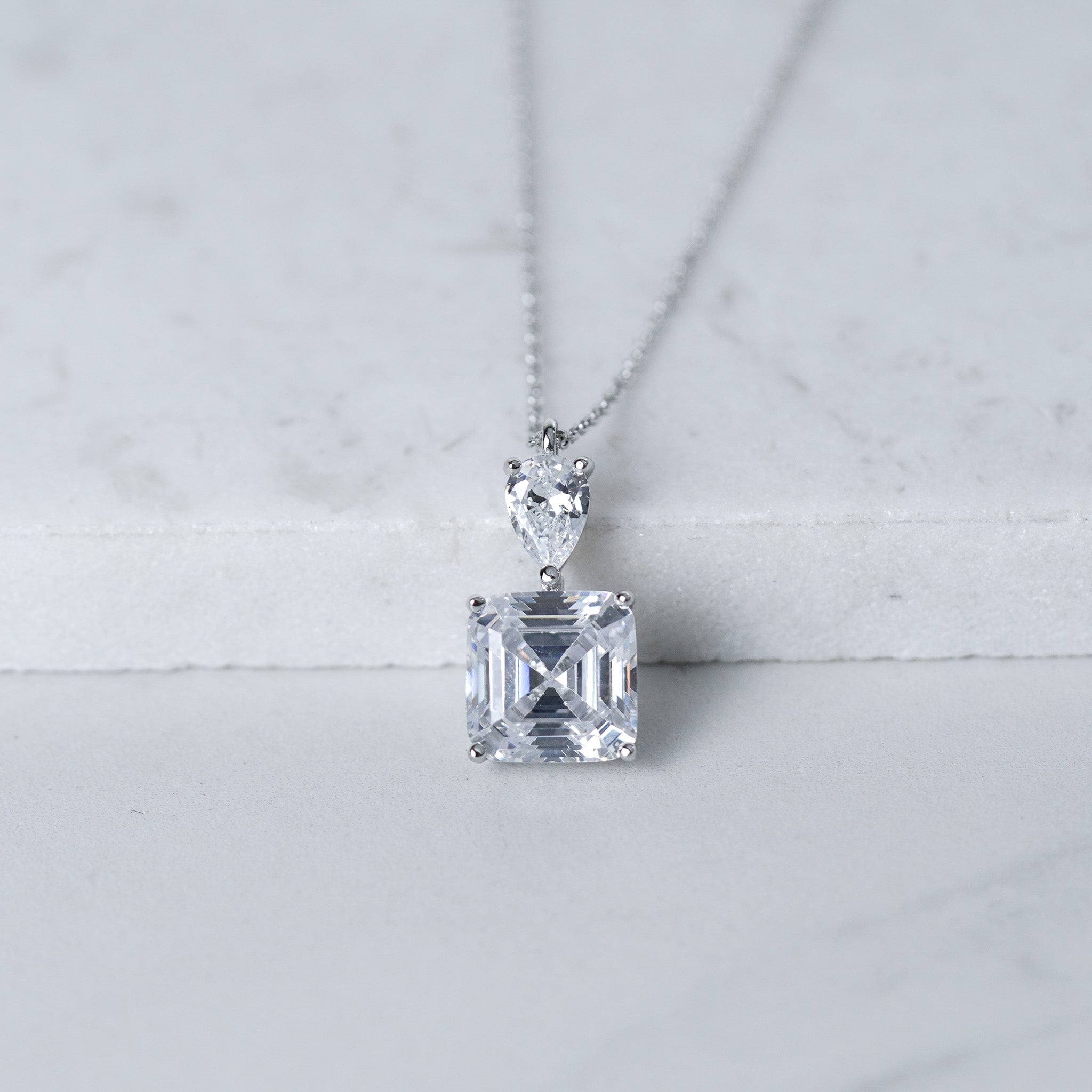Asscher & Pear Pendant Necklace | 5ct | Simulated Diamond