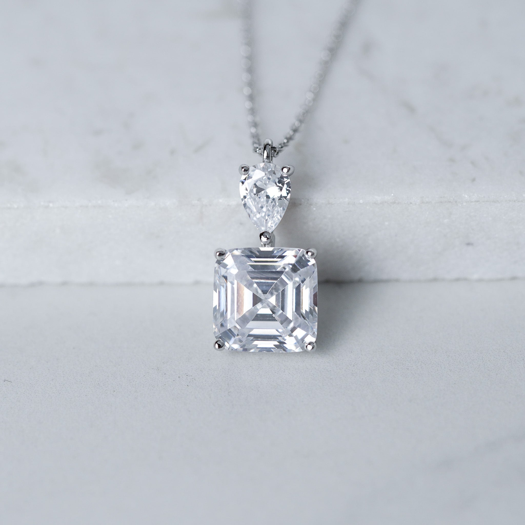 Asscher & Pear Pendant Necklace | 5ct | Simulated Diamond