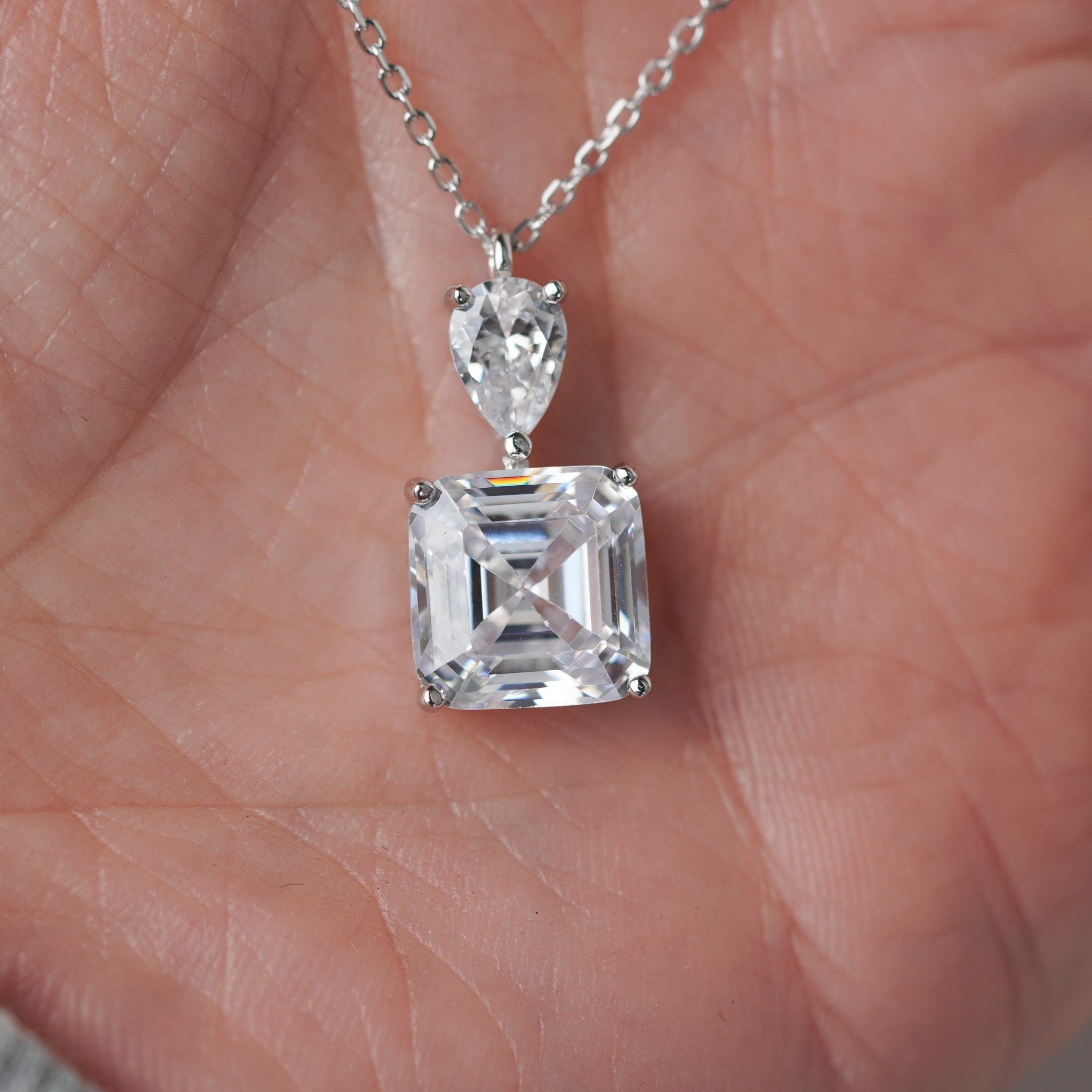 Asscher & Pear Pendant Necklace | 5ct | Simulated Diamond