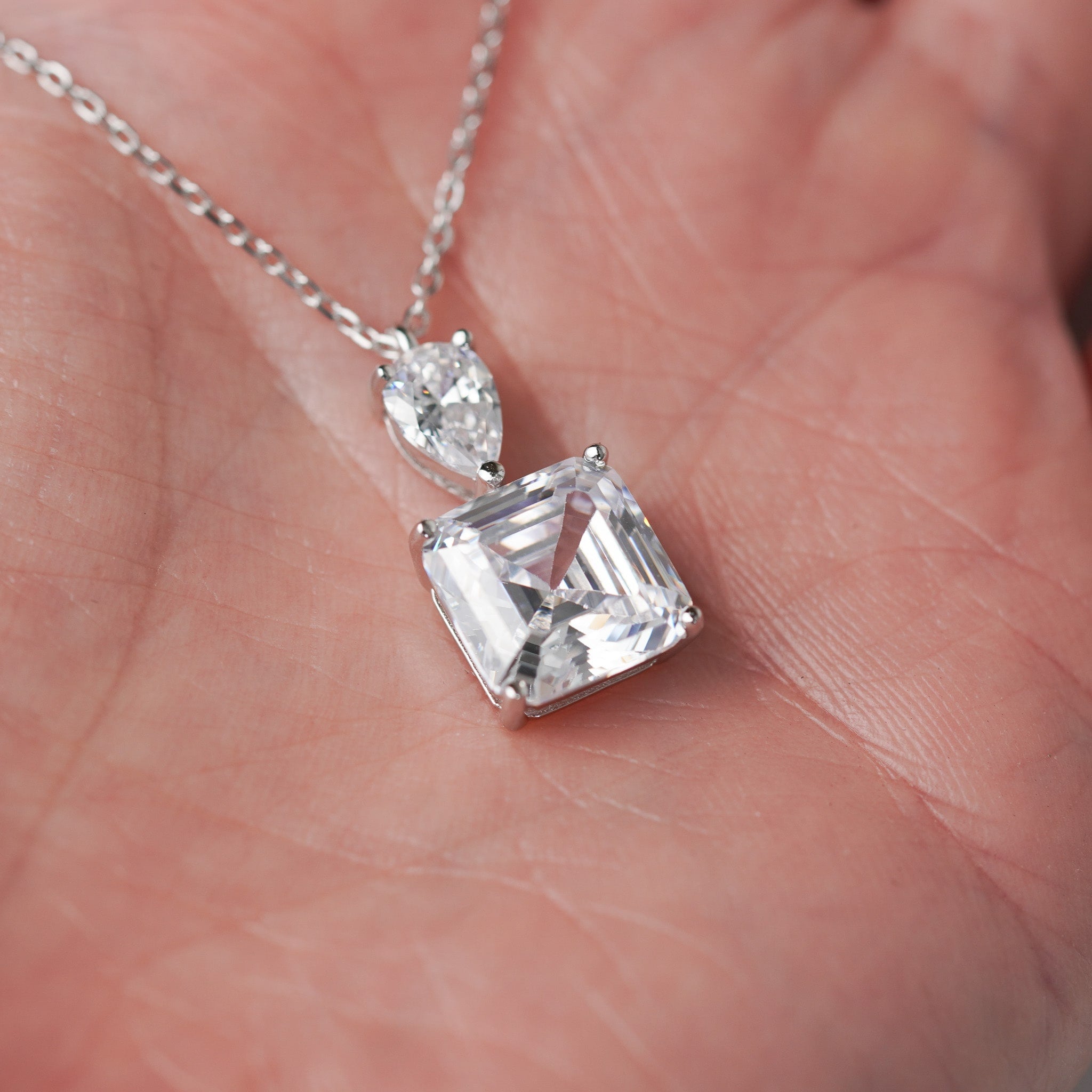 Asscher & Pear Pendant Necklace | 5ct | Simulated Diamond
