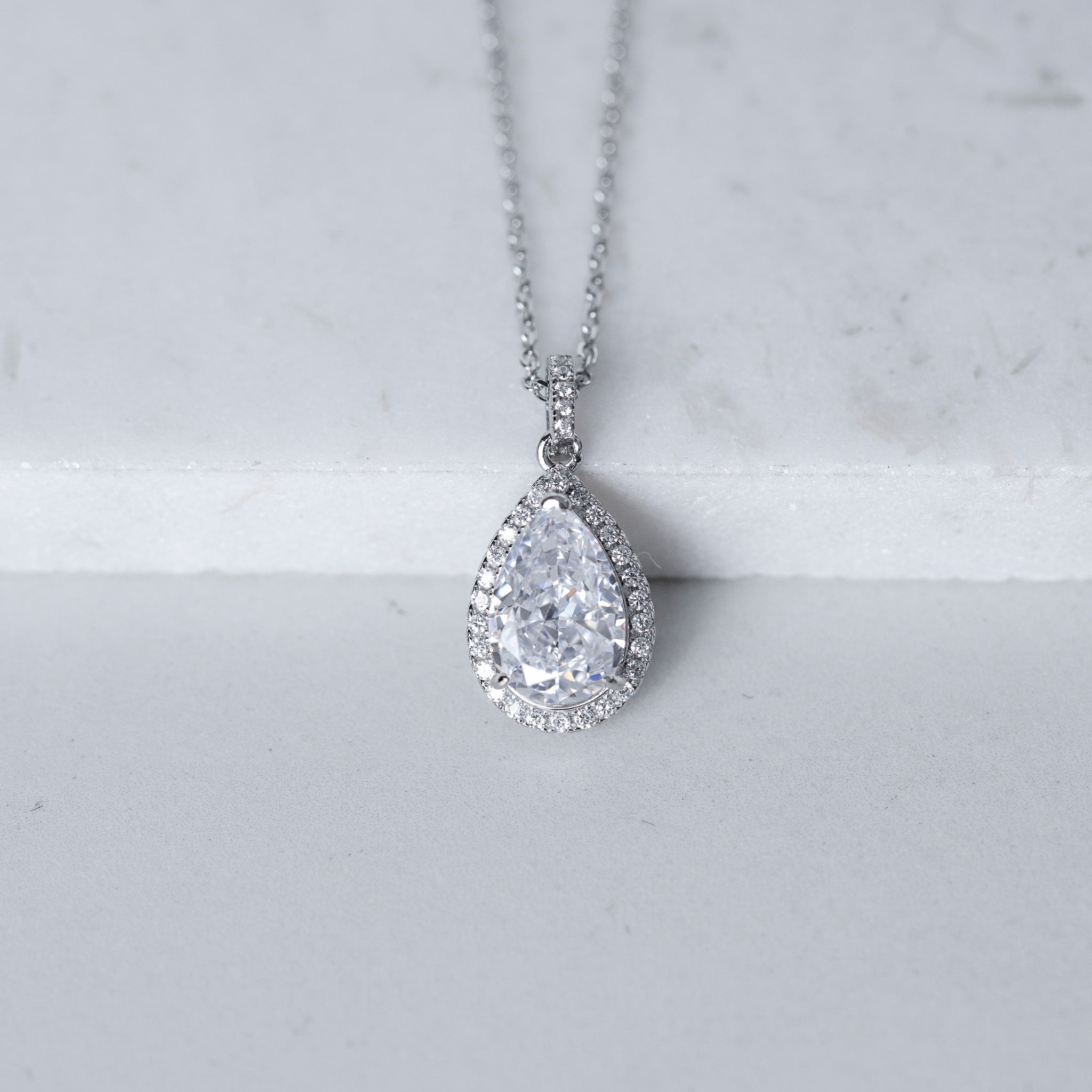 Pear Halo Pendant Necklace | 3ct | Simulated Diamond