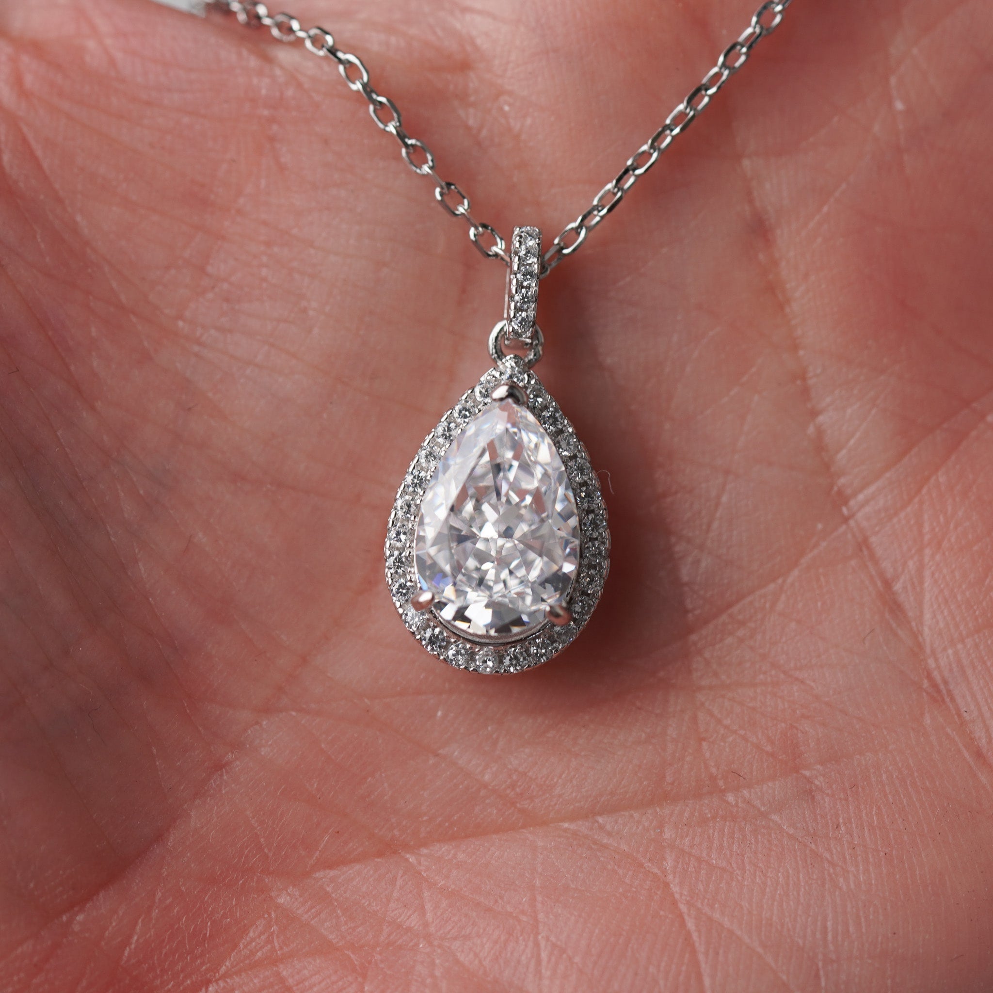 Pear Halo Pendant Necklace | 3ct | Simulated Diamond