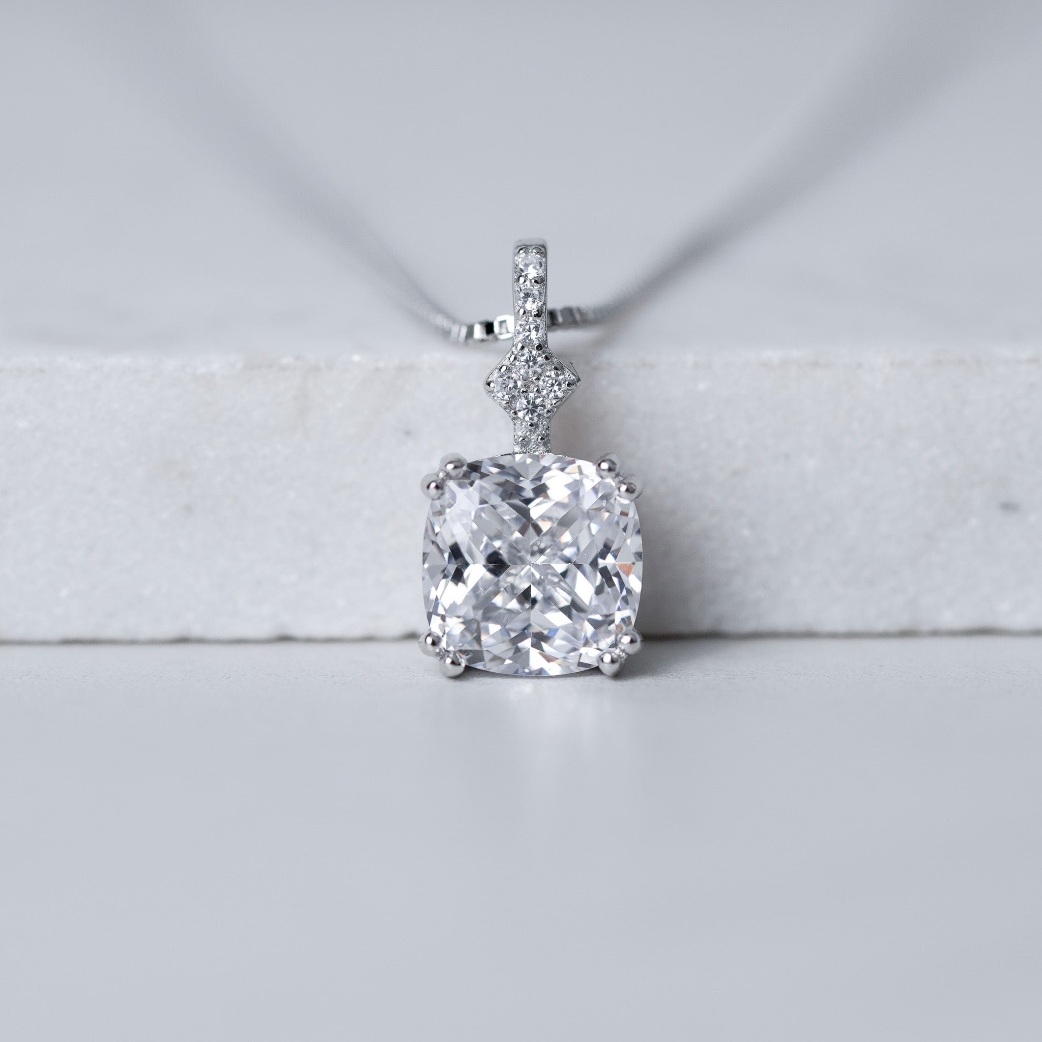 Cushion Cut Drop Necklace | 3ct | Simulated Diamond