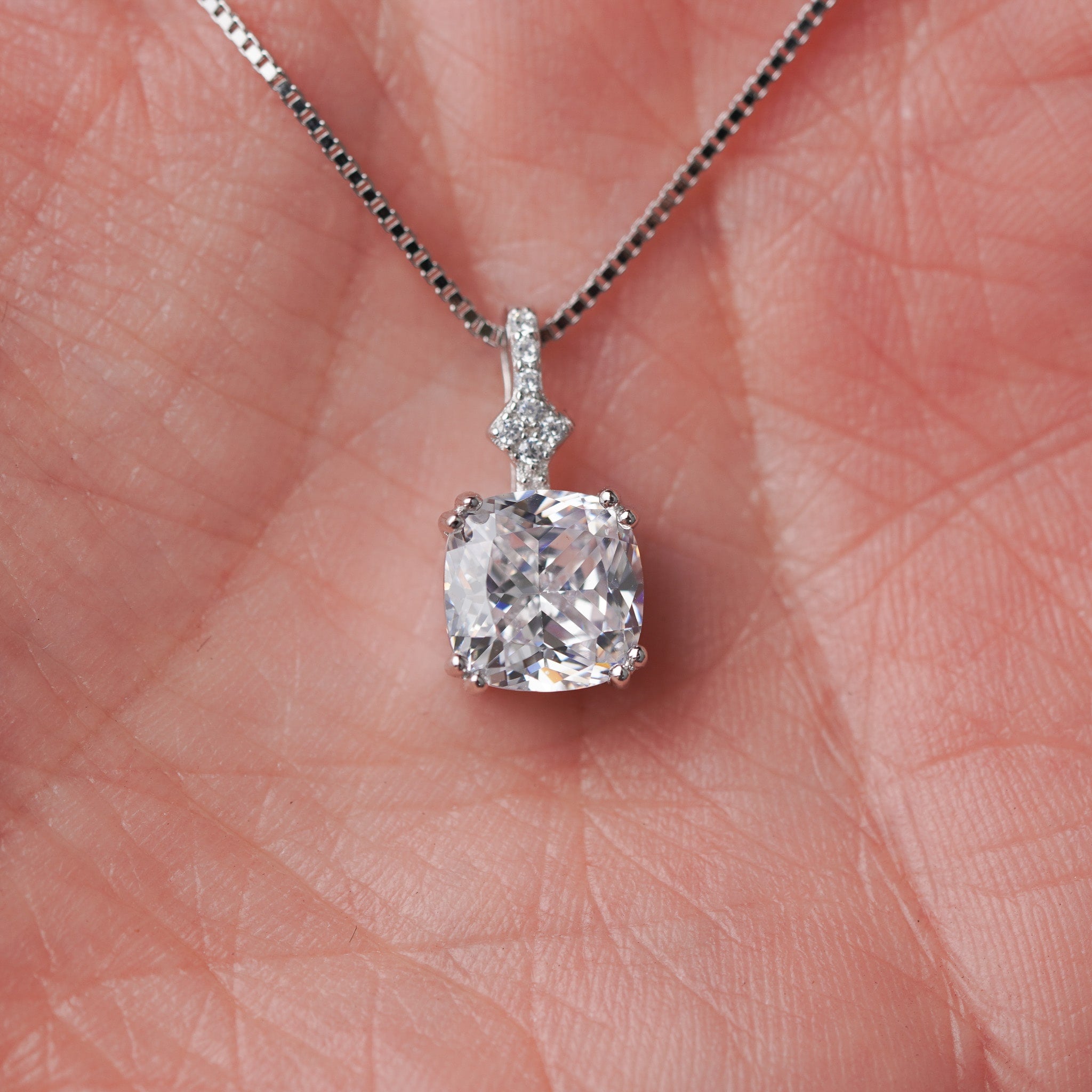 Cushion Cut Drop Necklace | 3ct | Simulated Diamond