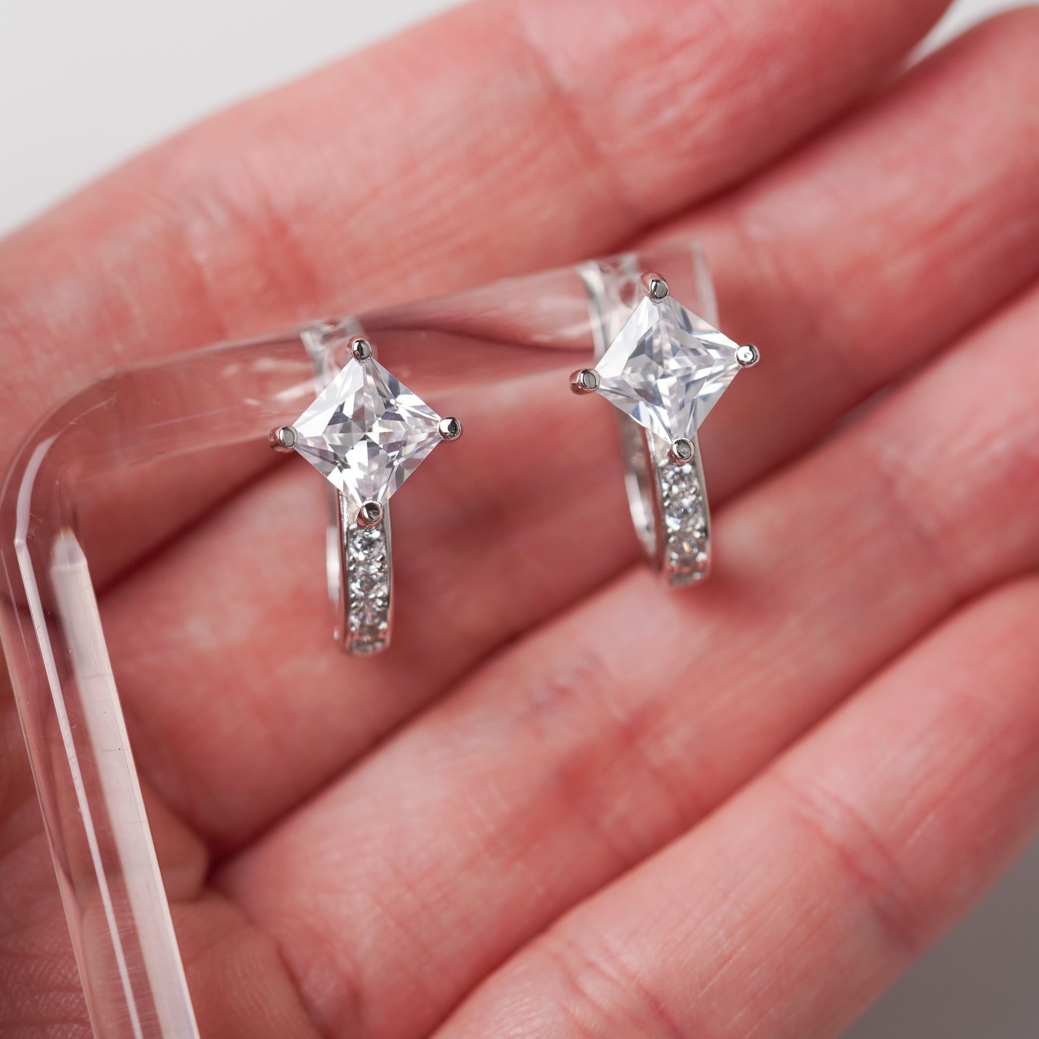 Square Hoop Earrings | Simulated Diamonds