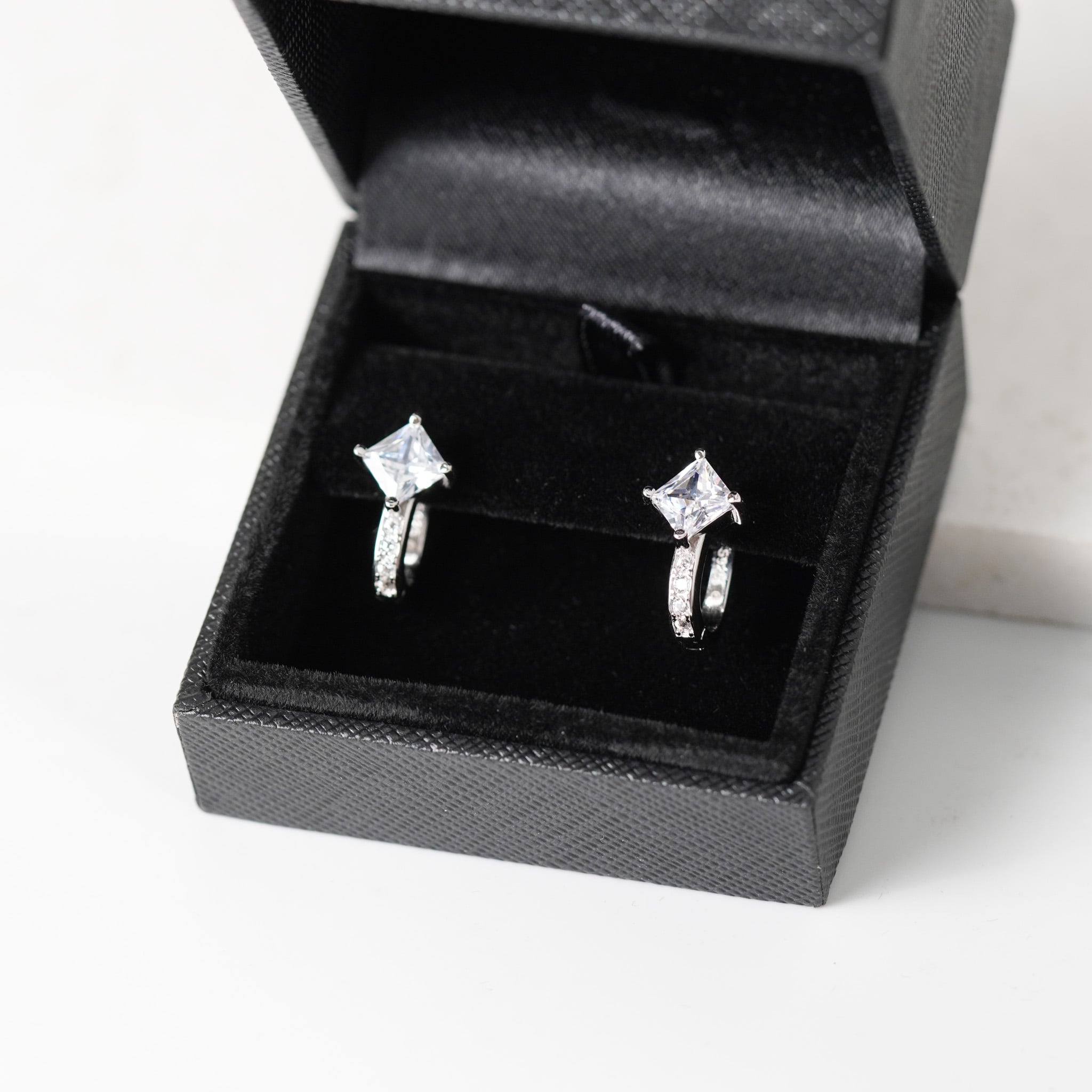 Square Hoop Earrings | Simulated Diamonds