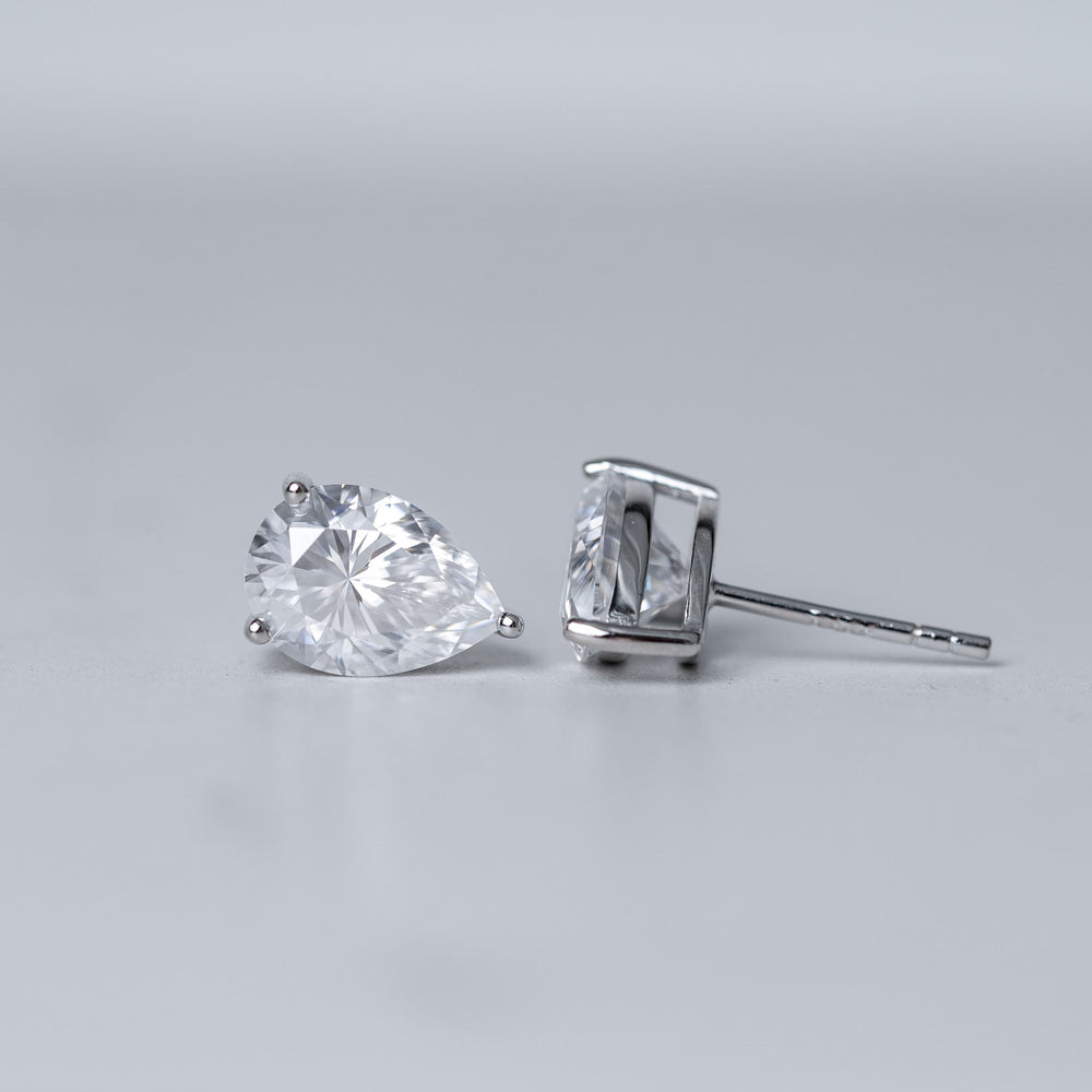 Pear Solitaire Stud Earrings - Moissanite | FIRSTBERRY