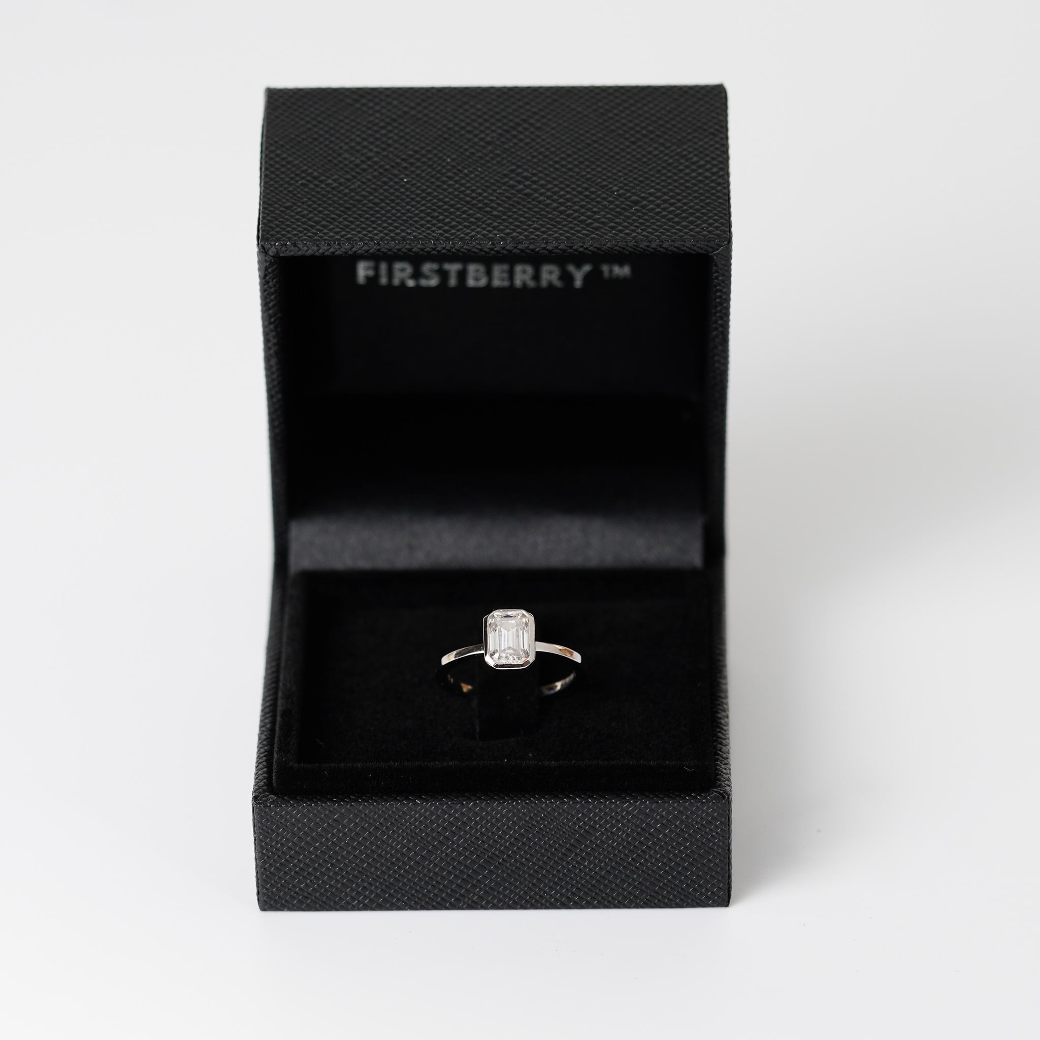 Bezel Emerald Moissanite Solitaire Engagement Ring - 1ct